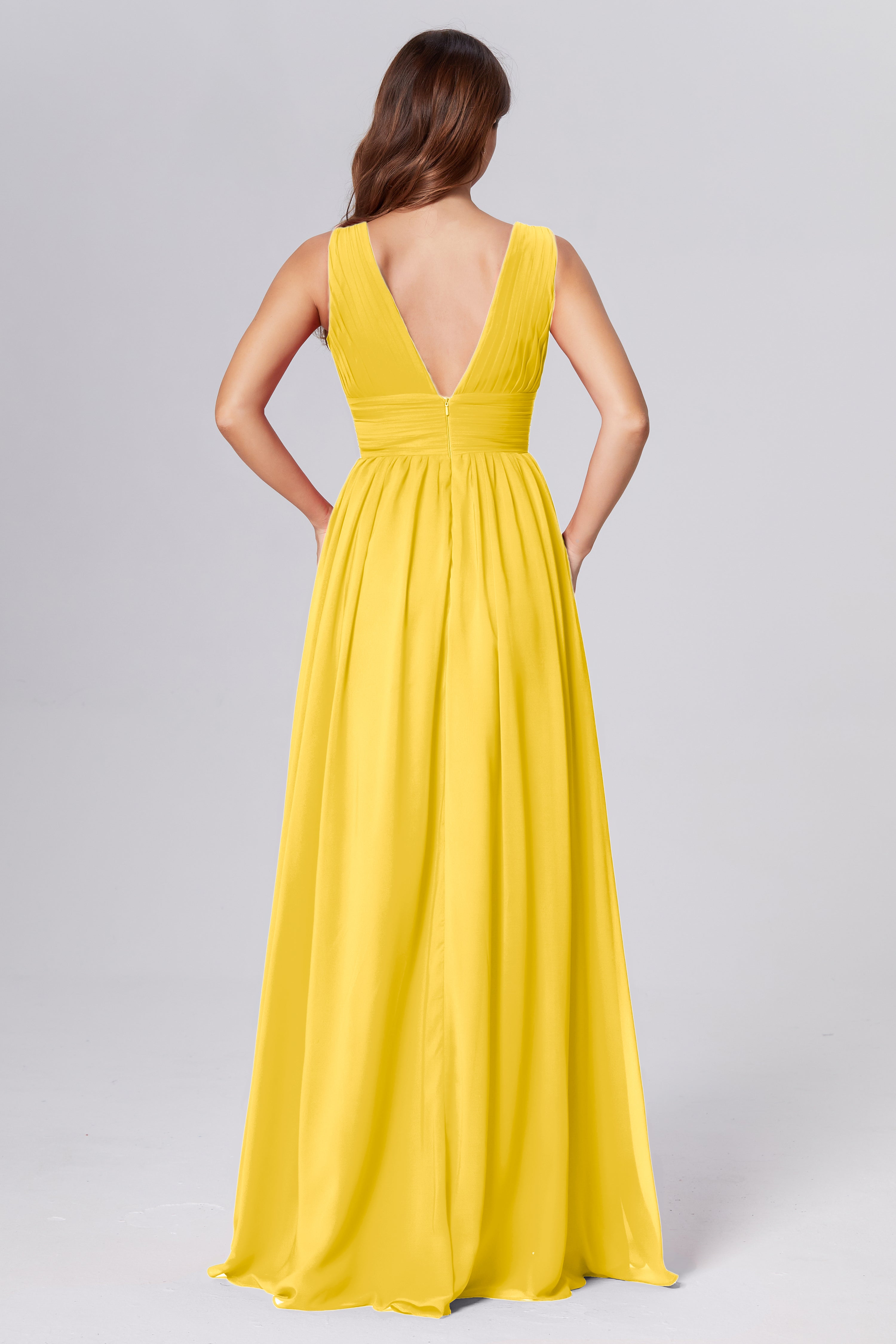 V-neck Backless Chiffon Prom Dresses