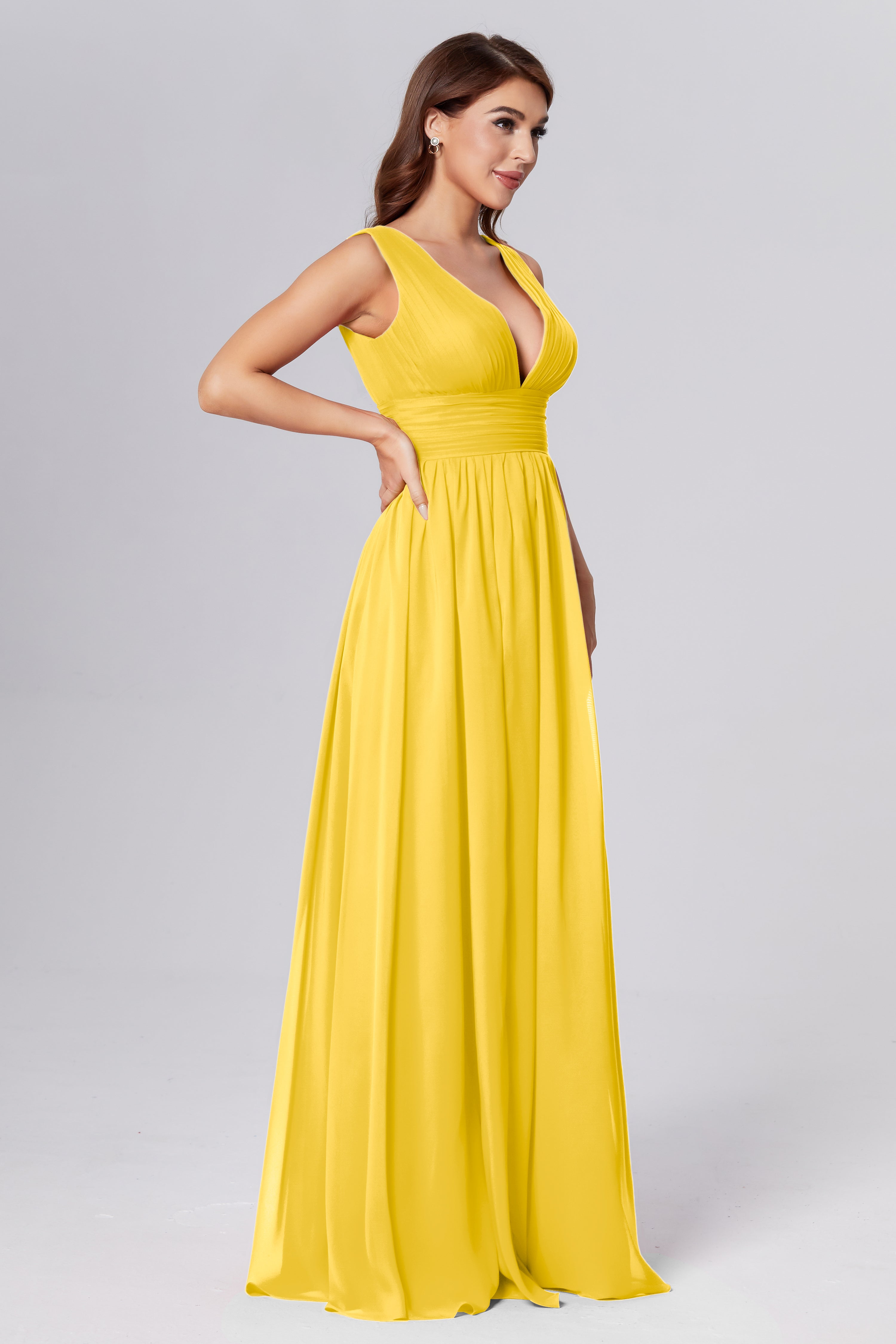 V-neck Backless Chiffon Prom Dresses