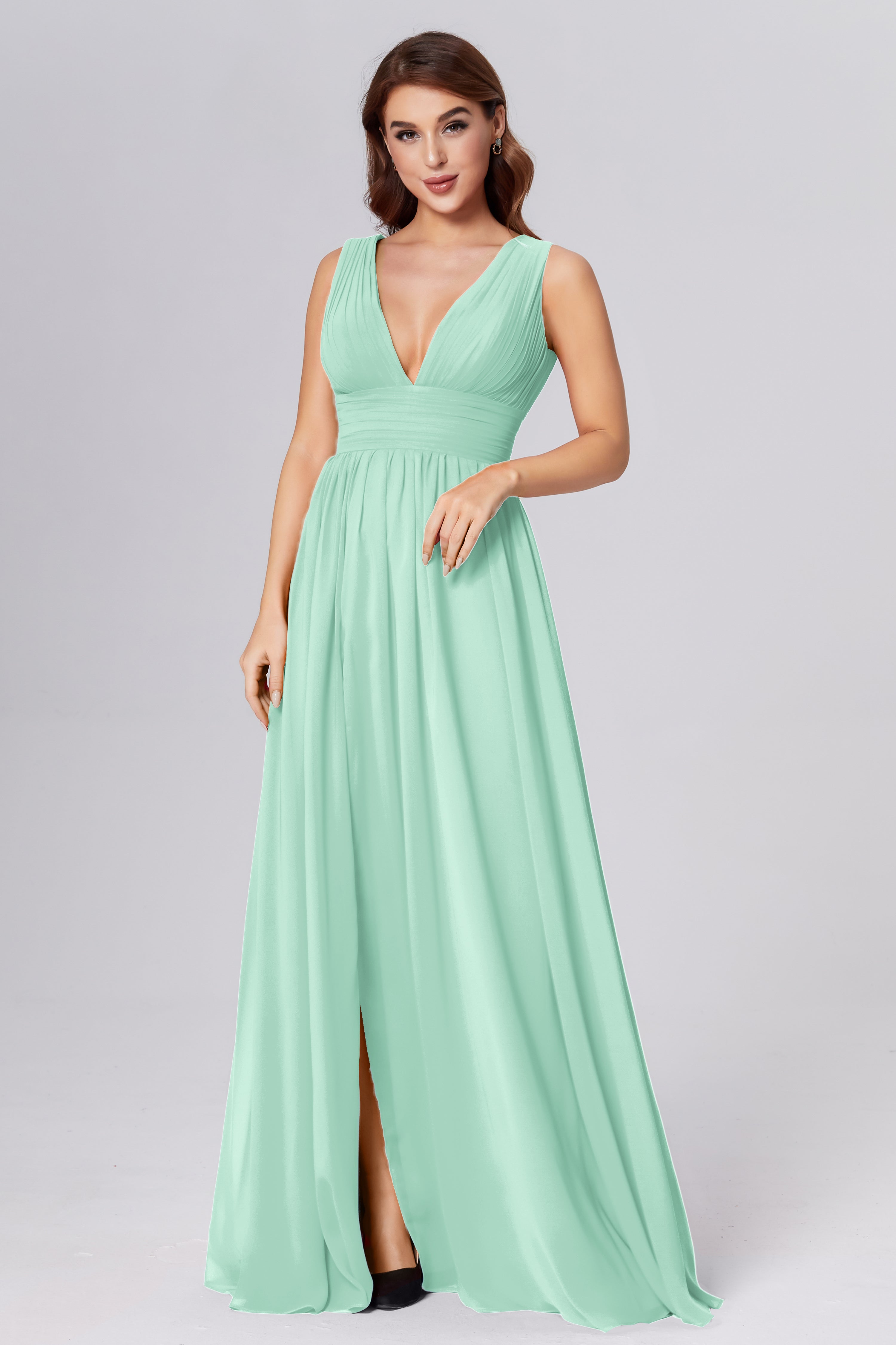 V-neck Backless Chiffon Prom Dresses