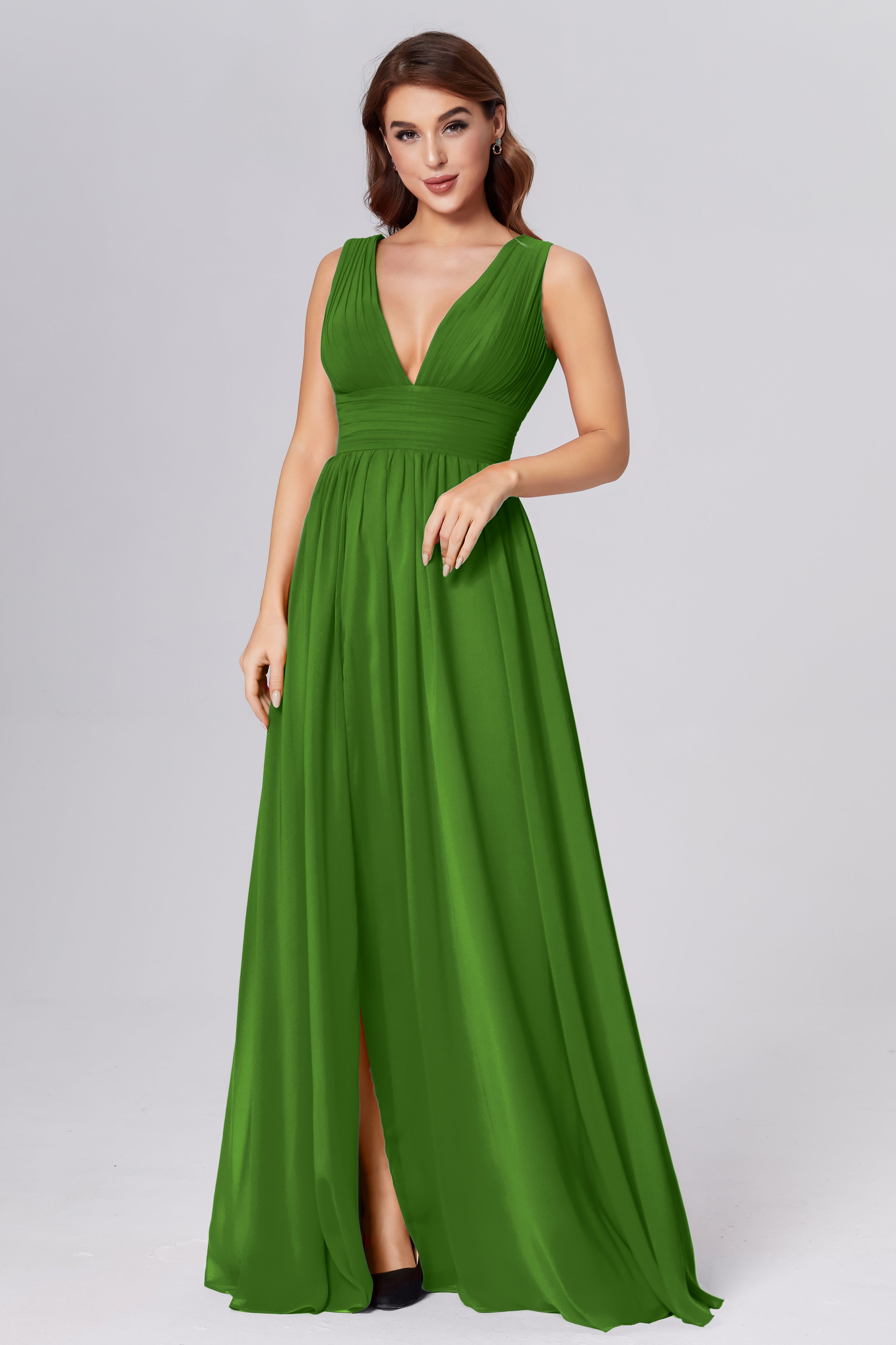 V-neck Backless Chiffon Prom Dresses