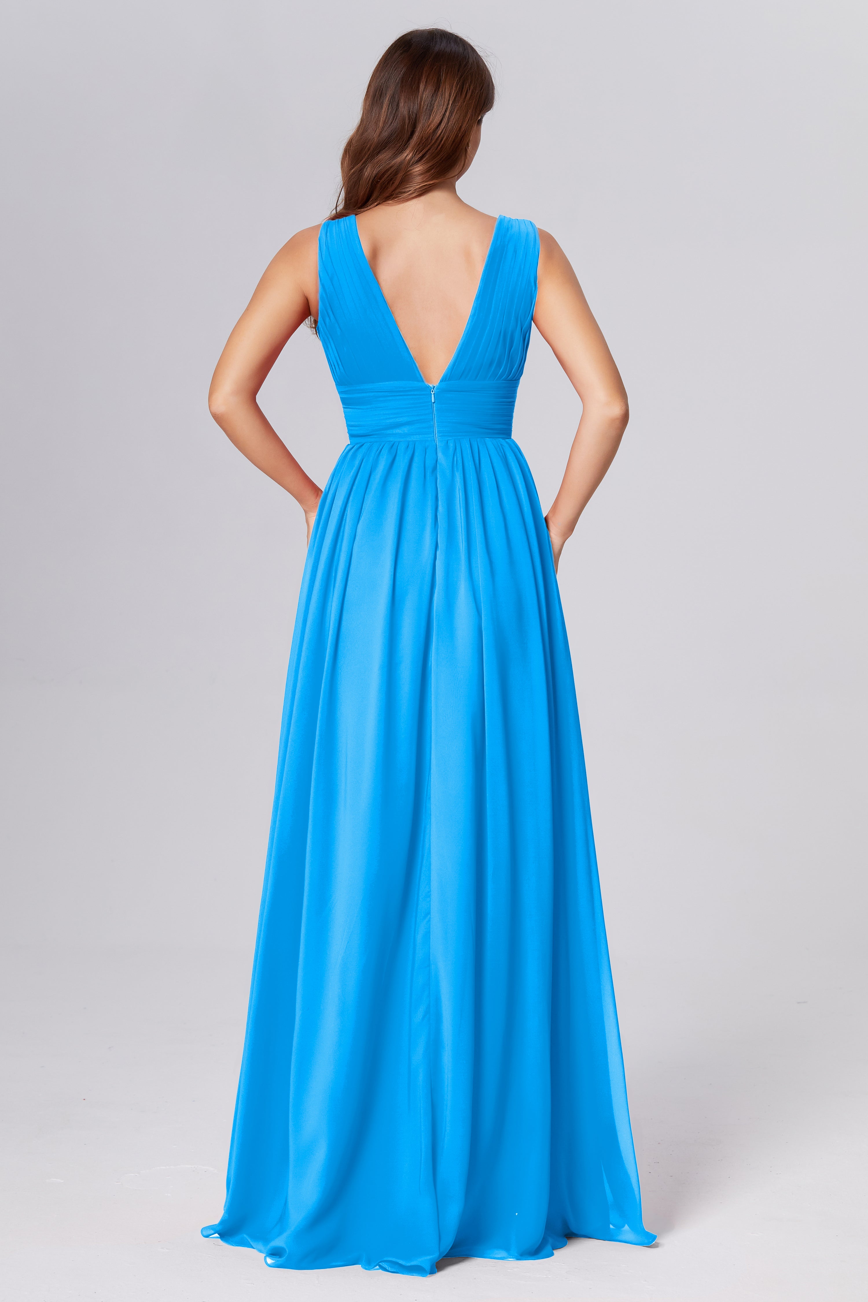 V-neck Backless Chiffon Prom Dresses