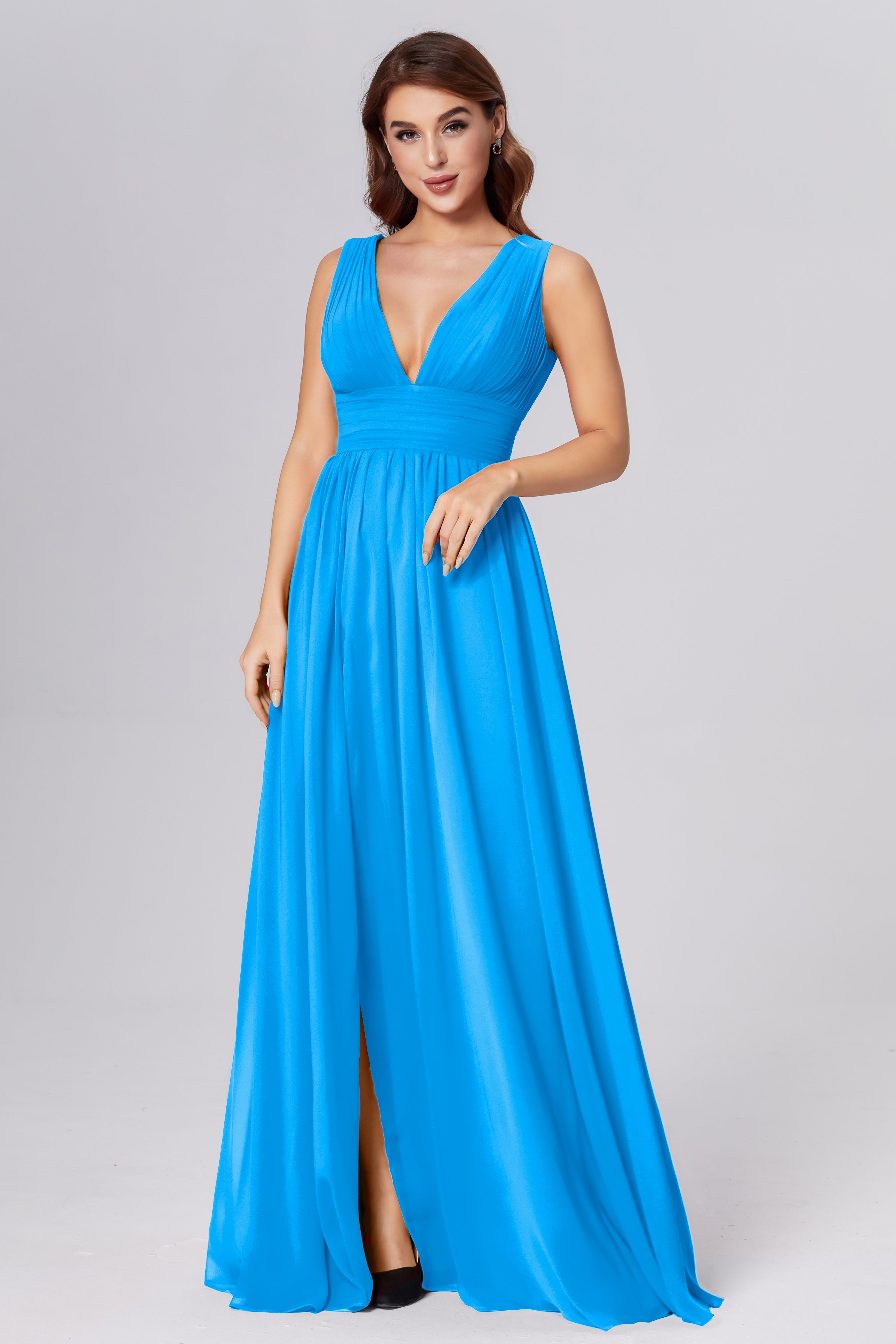 V-neck Backless Chiffon Prom Dresses