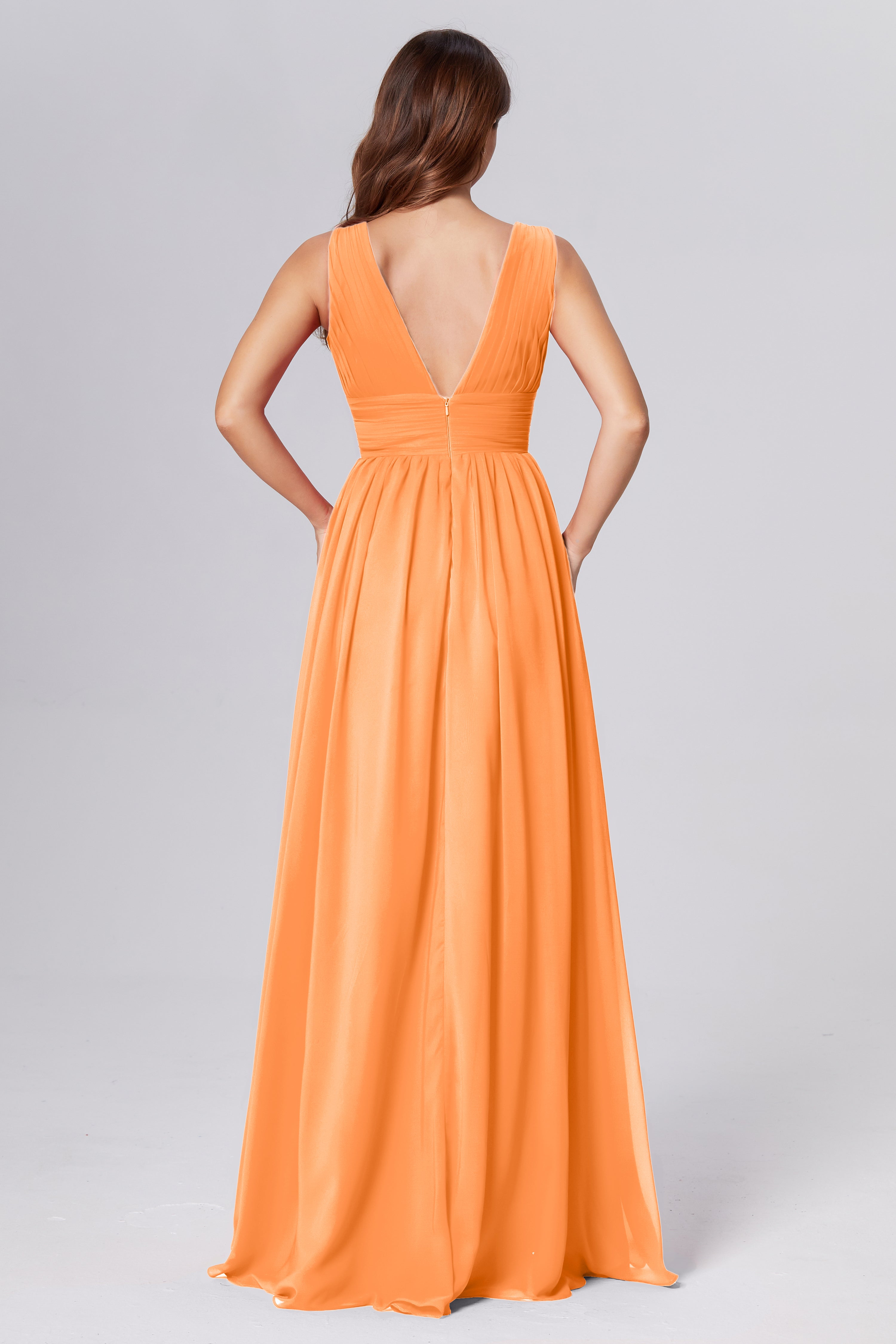 V-neck Backless Chiffon Prom Dresses