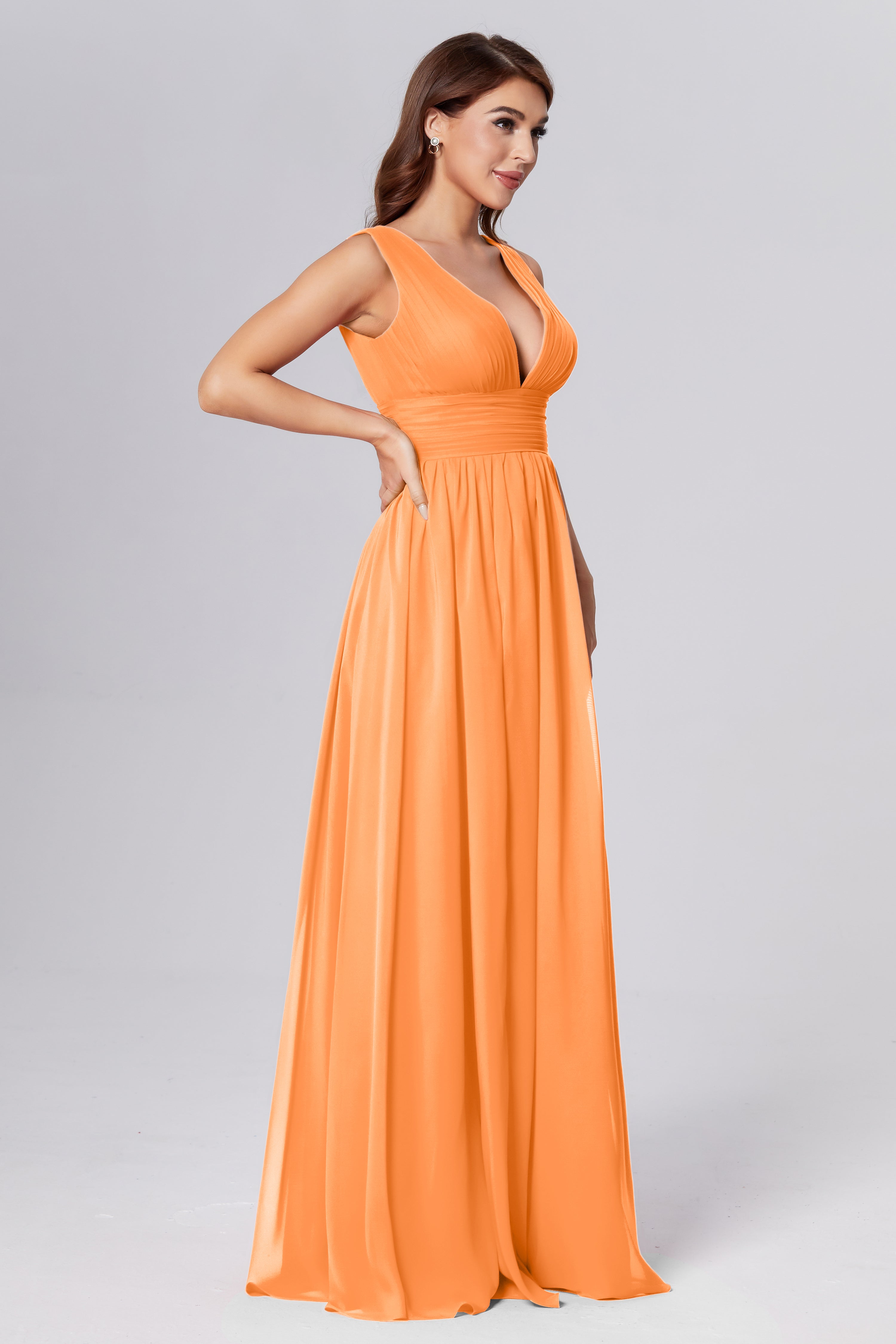 V-neck Backless Chiffon Prom Dresses