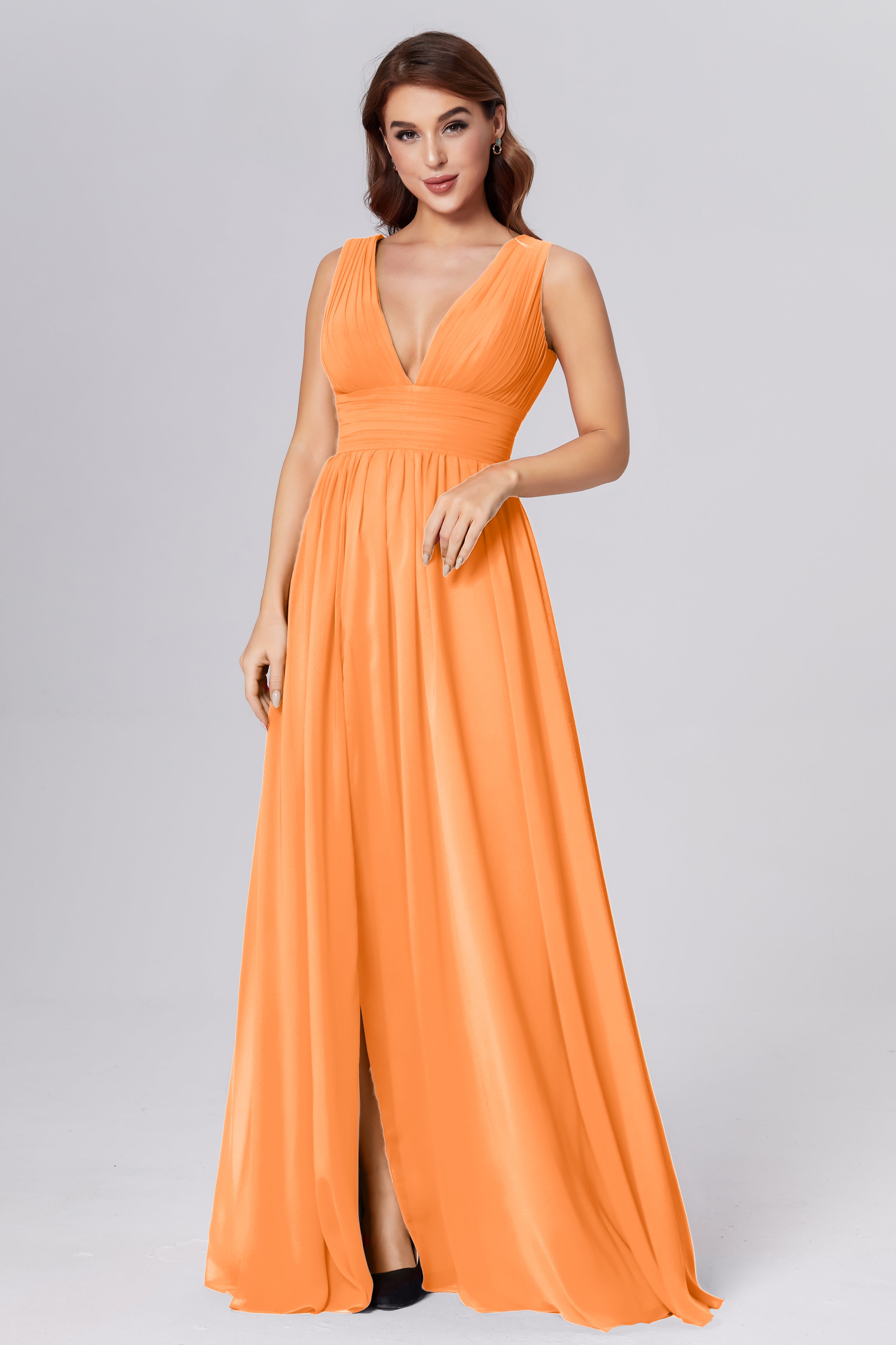 V-neck Backless Chiffon Prom Dresses