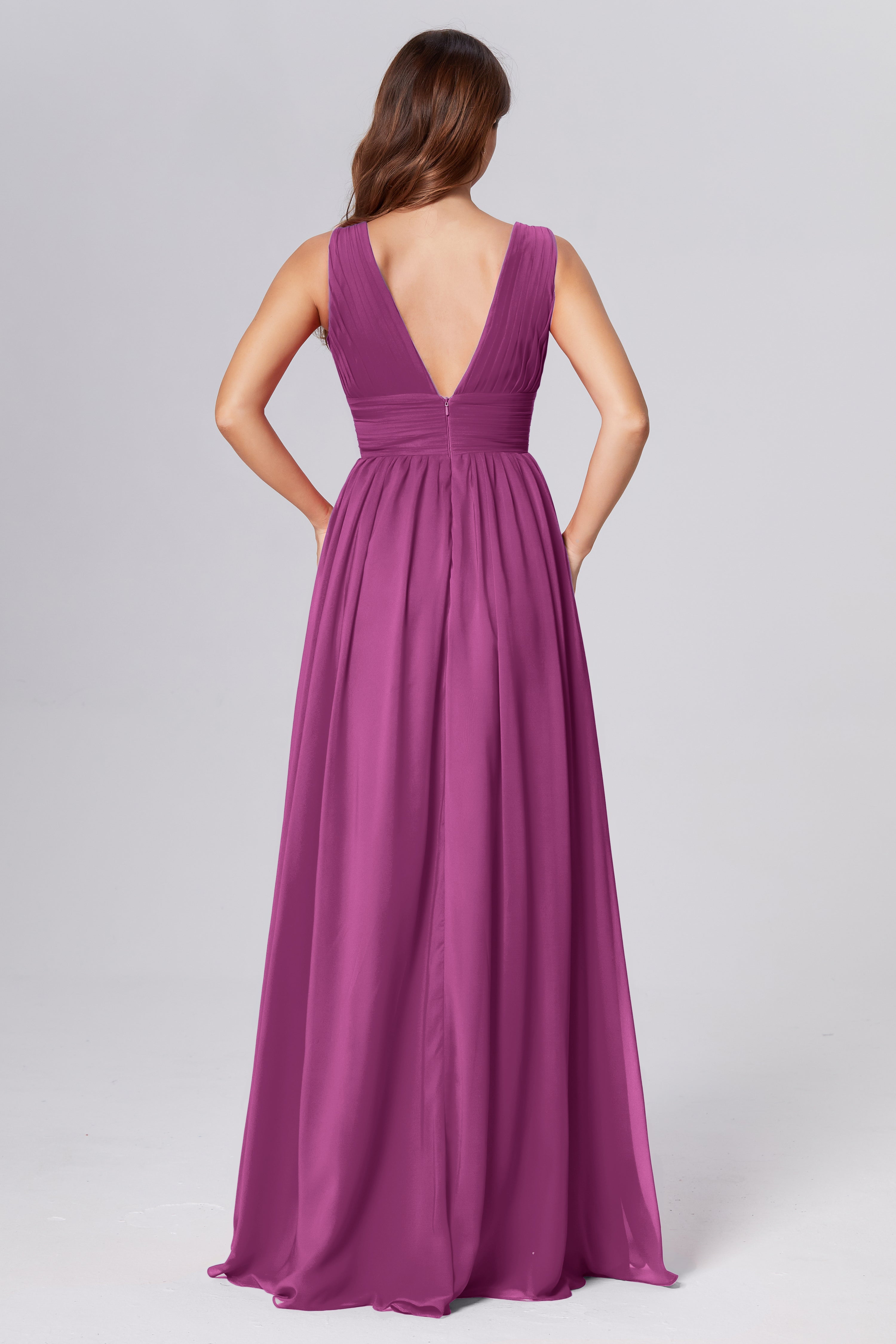 V-neck Backless Chiffon Prom Dresses