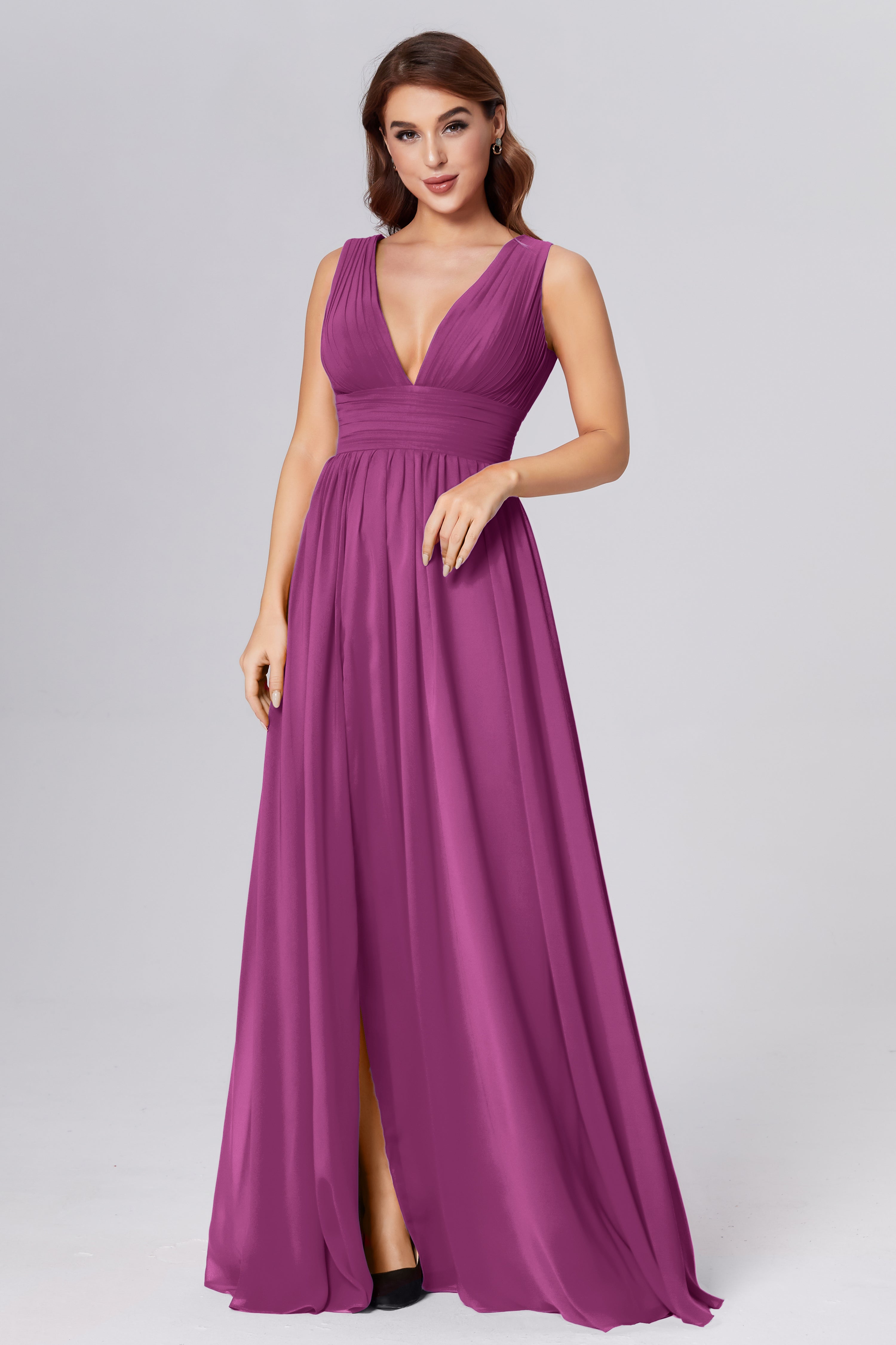 V-neck Backless Chiffon Prom Dresses