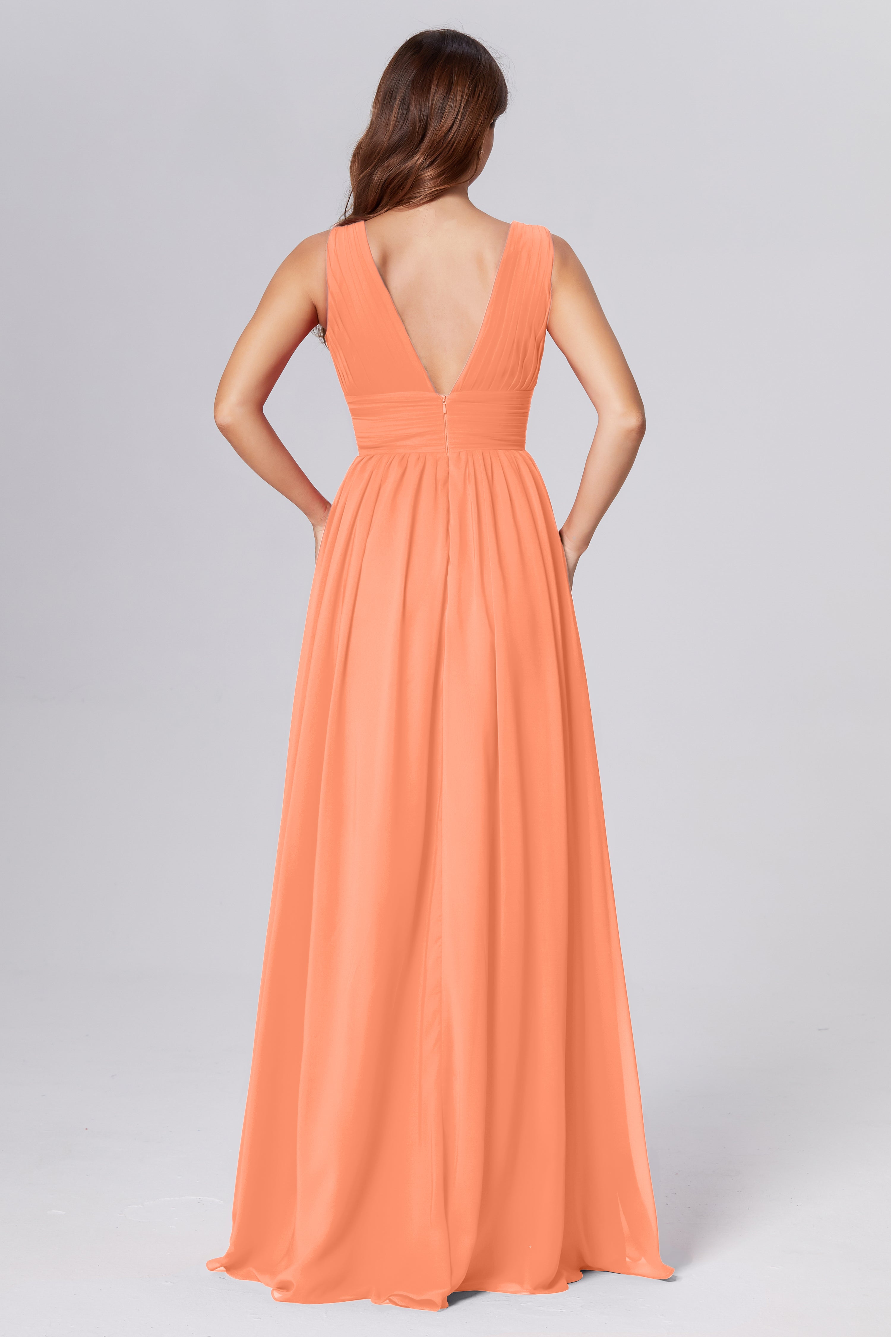 V-neck Backless Chiffon Prom Dresses