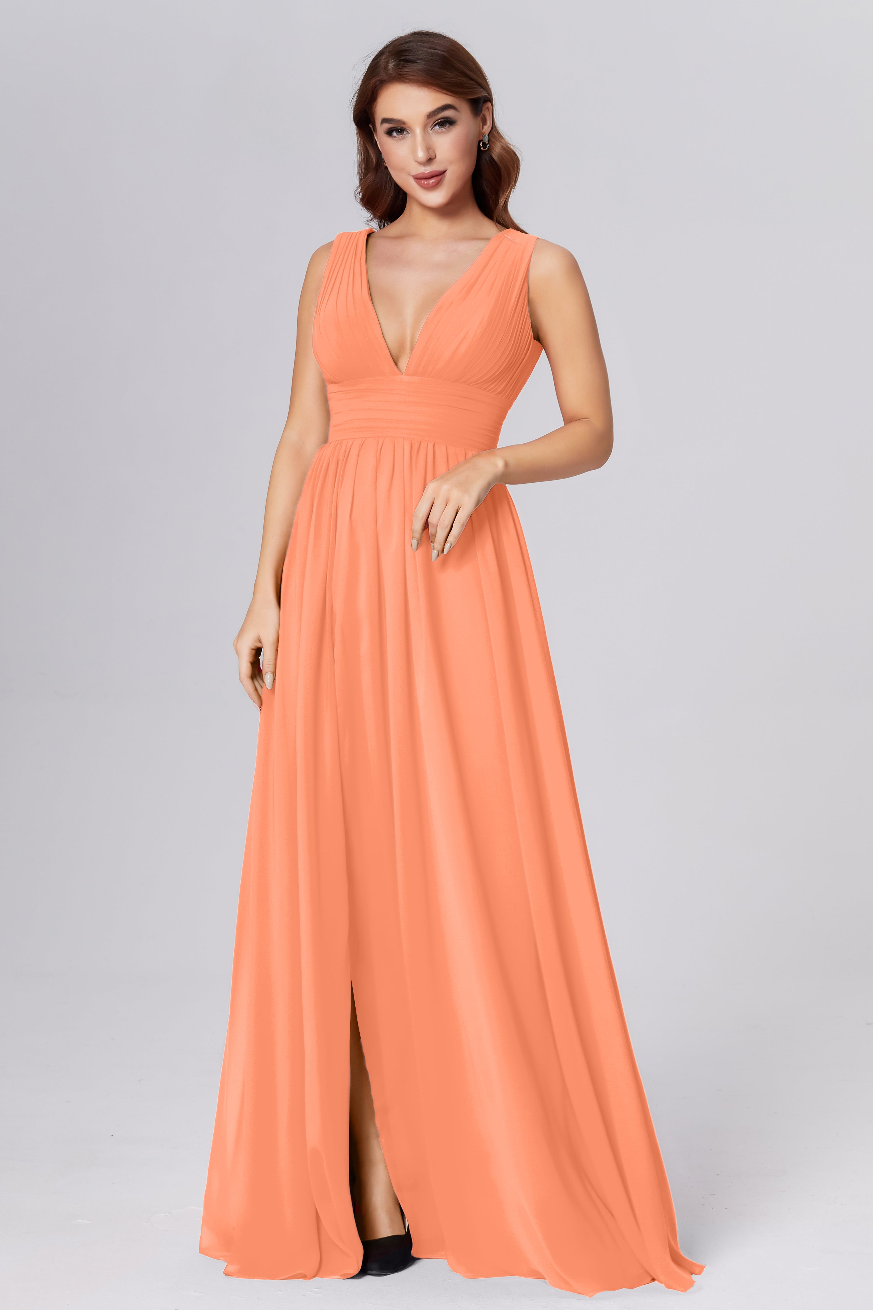 V-neck Backless Chiffon Prom Dresses