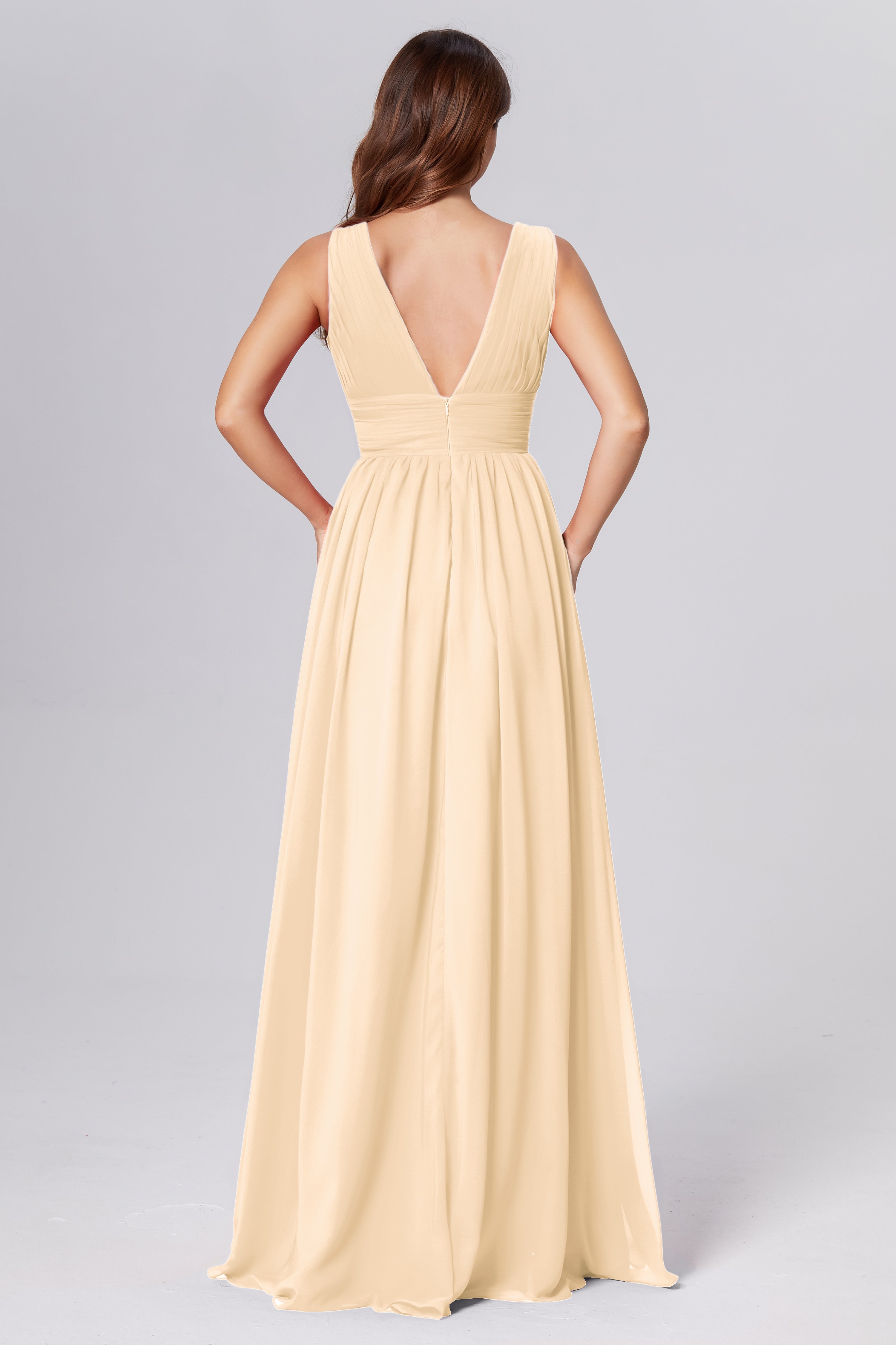 V-neck Backless Chiffon Prom Dresses