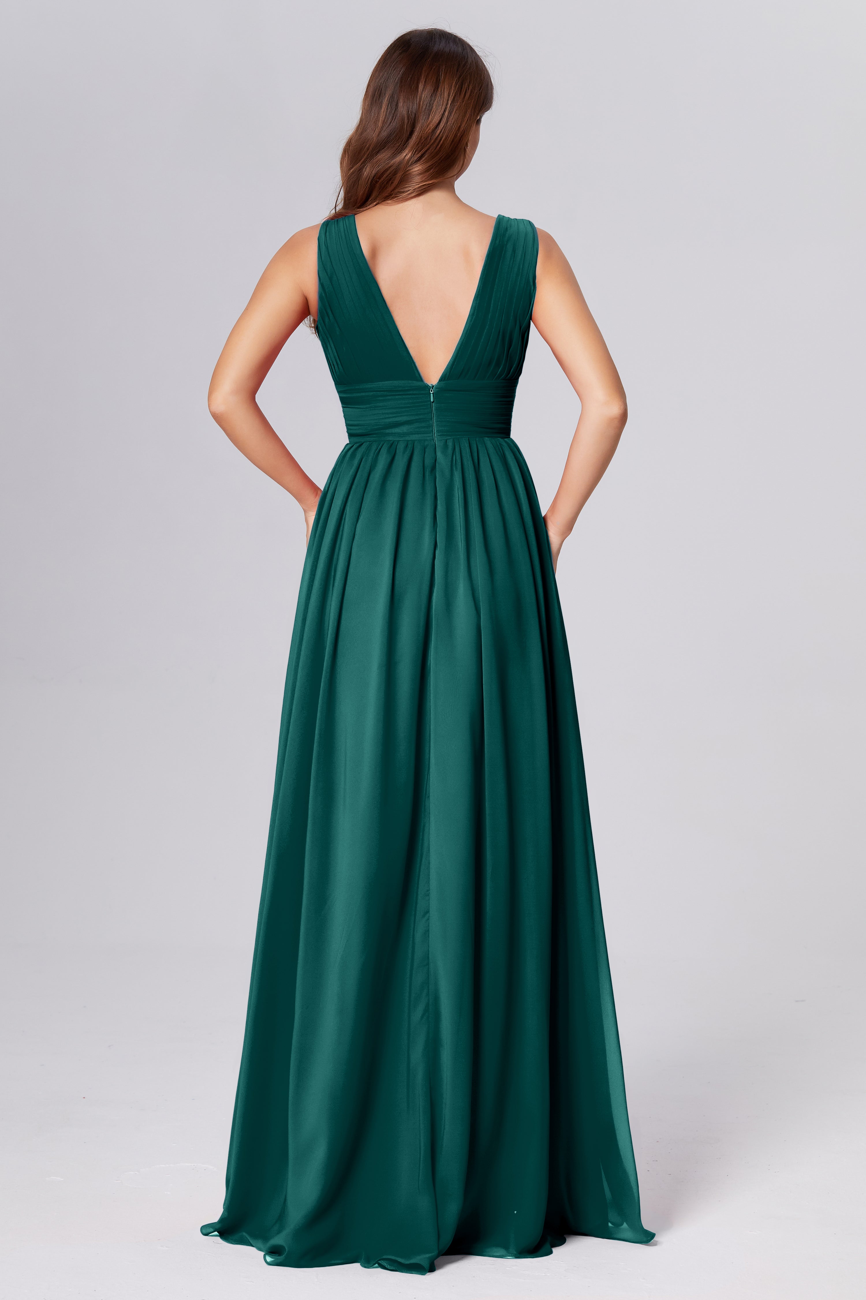 V-neck Backless Chiffon Prom Dresses