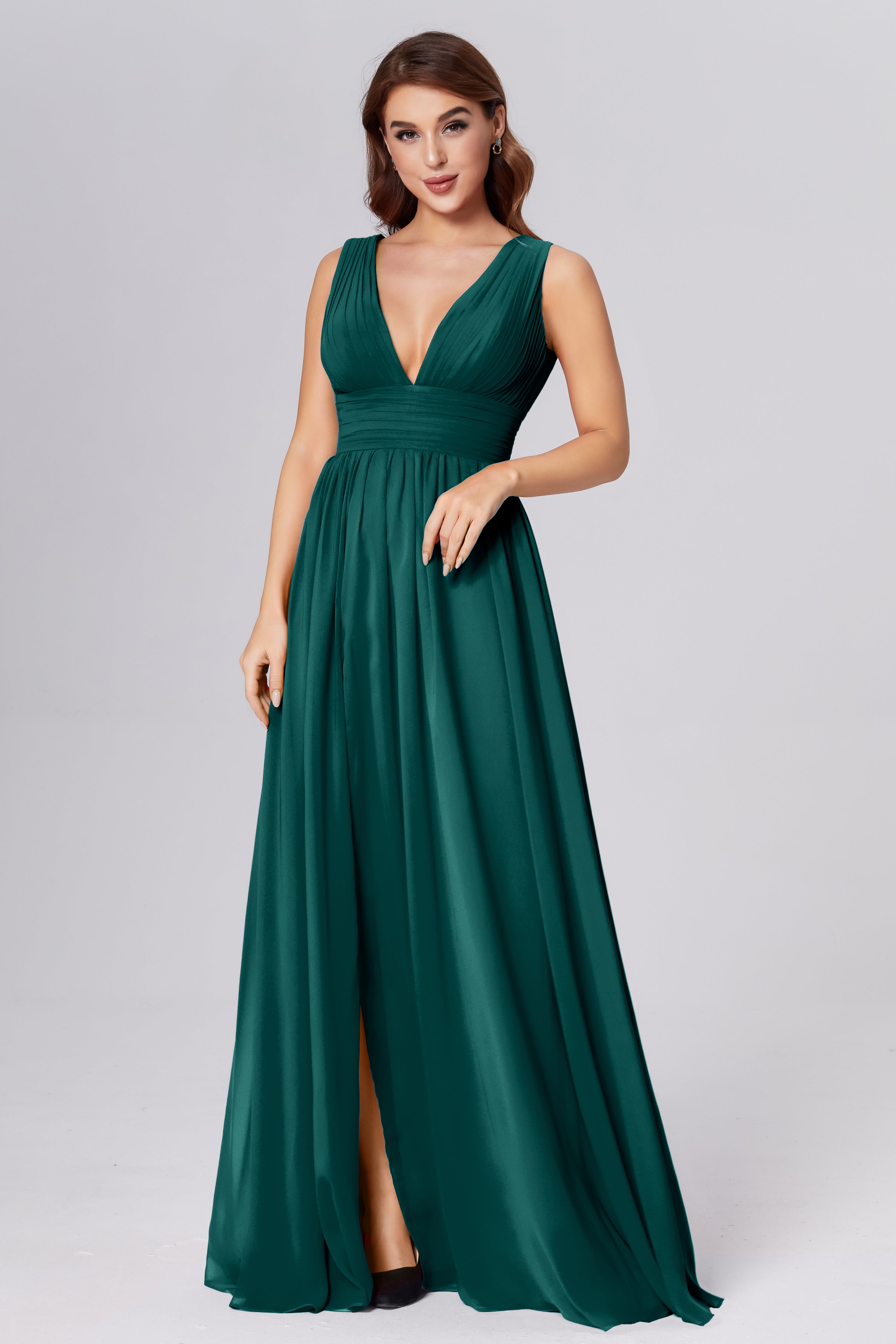 V-neck Backless Chiffon Prom Dresses