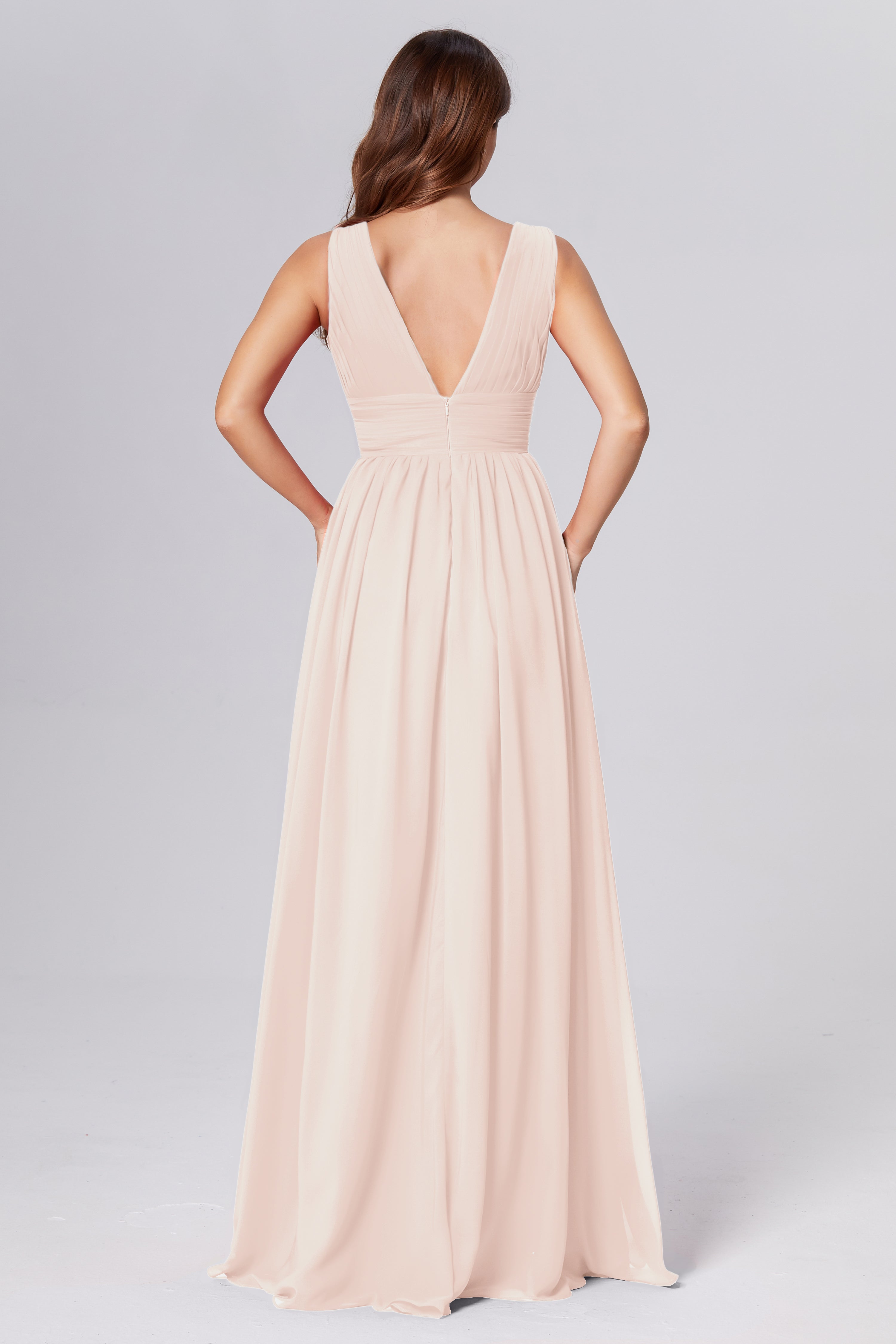 V-neck Backless Chiffon Prom Dresses