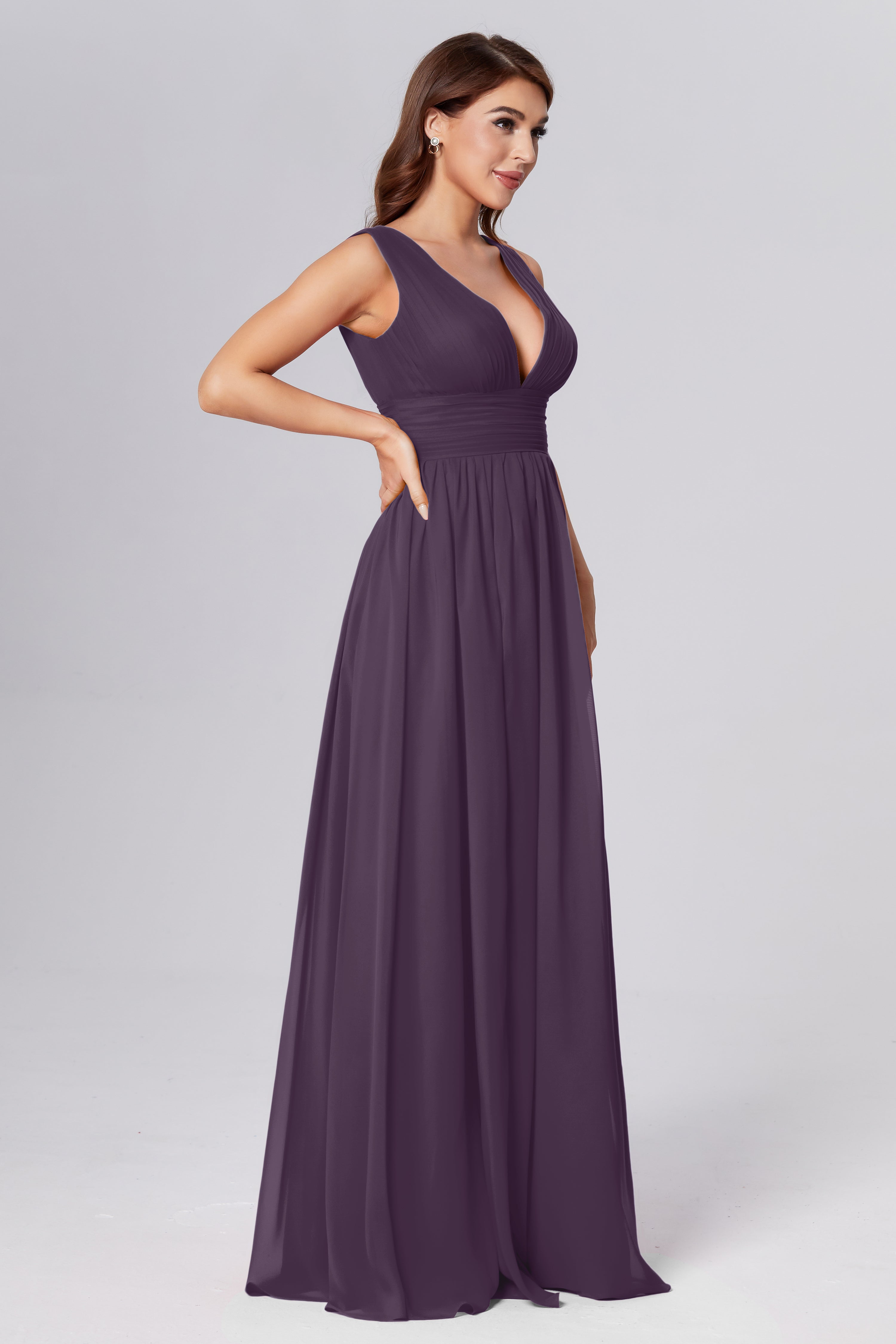 V-neck Backless Chiffon Prom Dresses