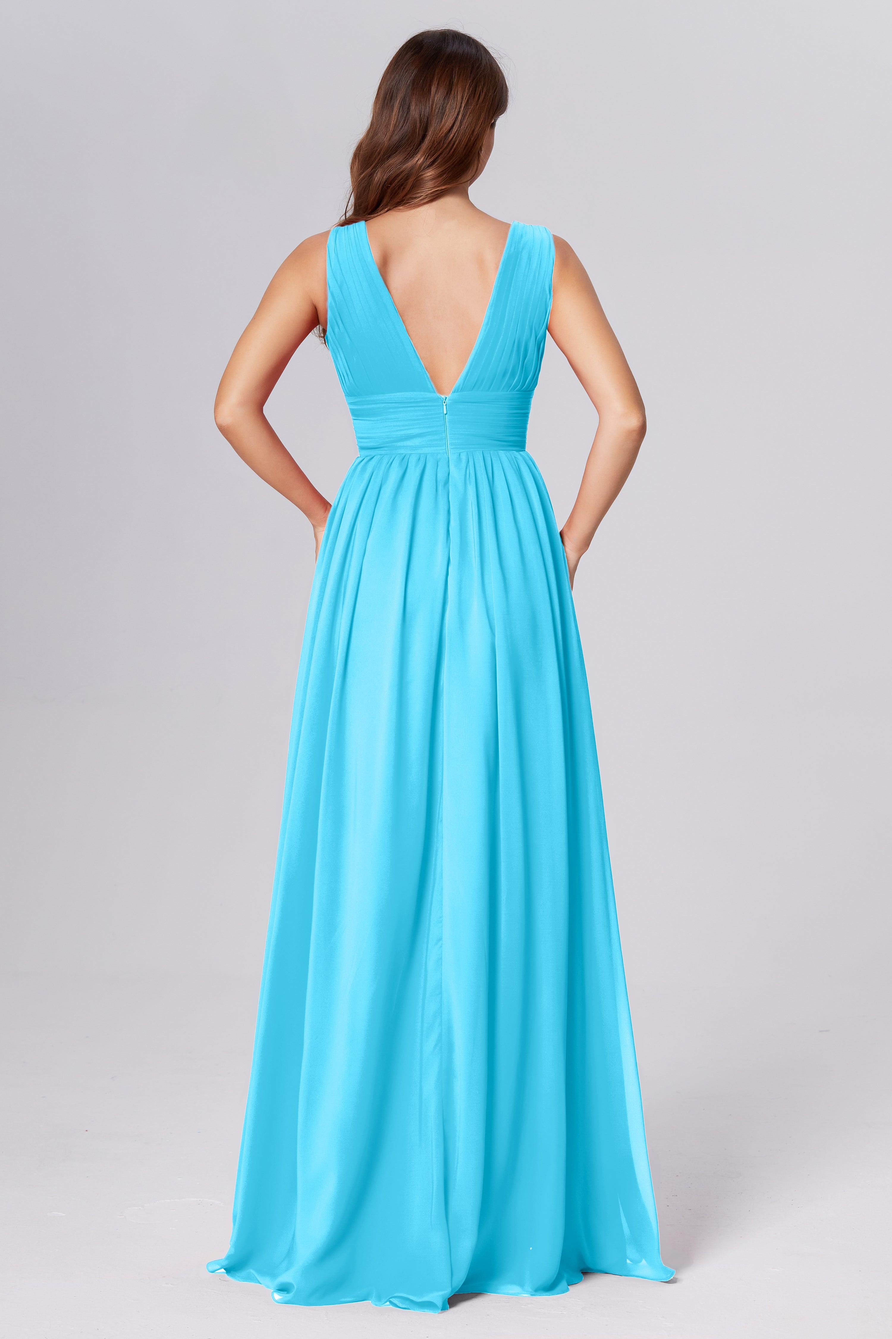 V-neck Backless Chiffon Prom Dresses