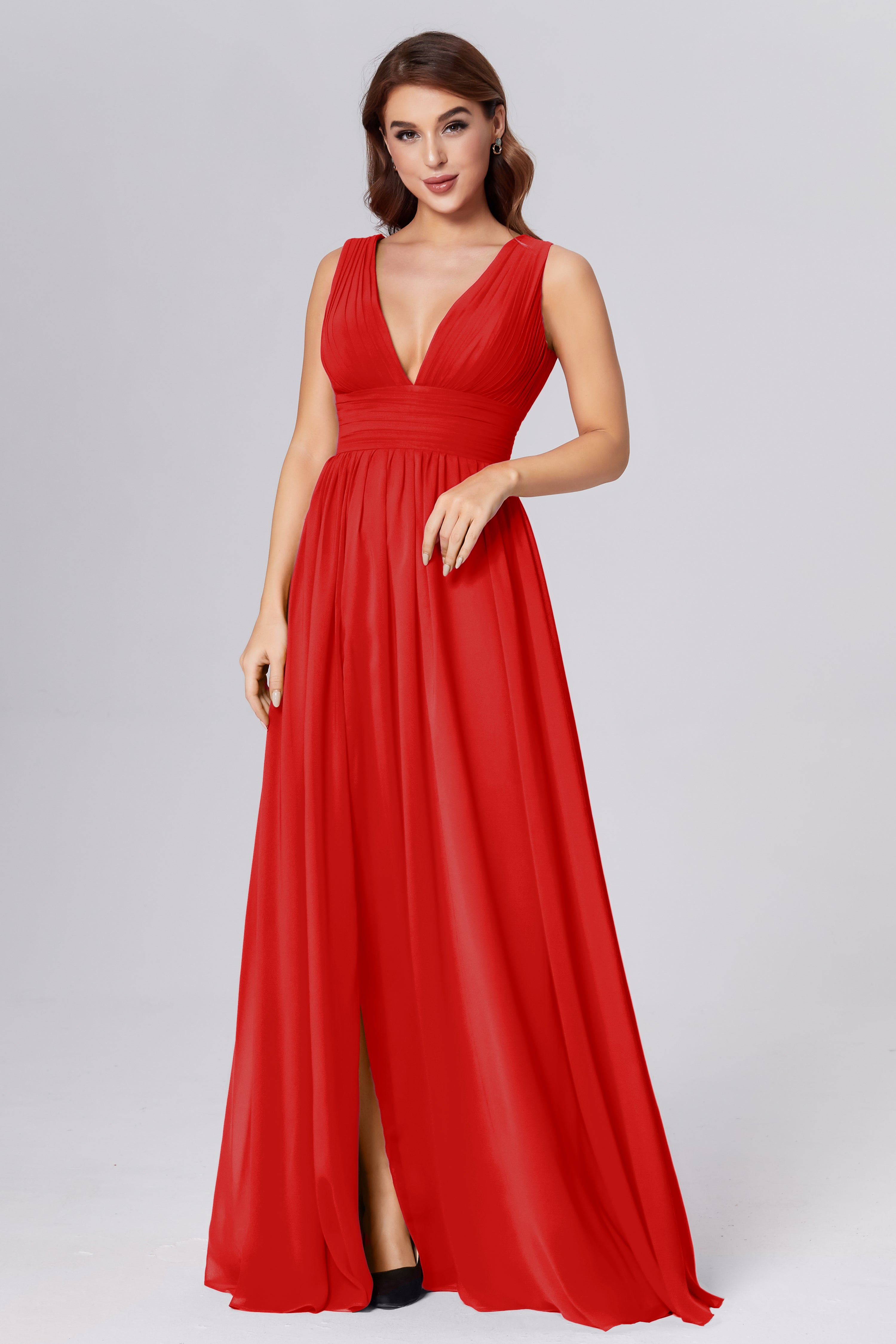 V-neck Backless Chiffon Prom Dresses