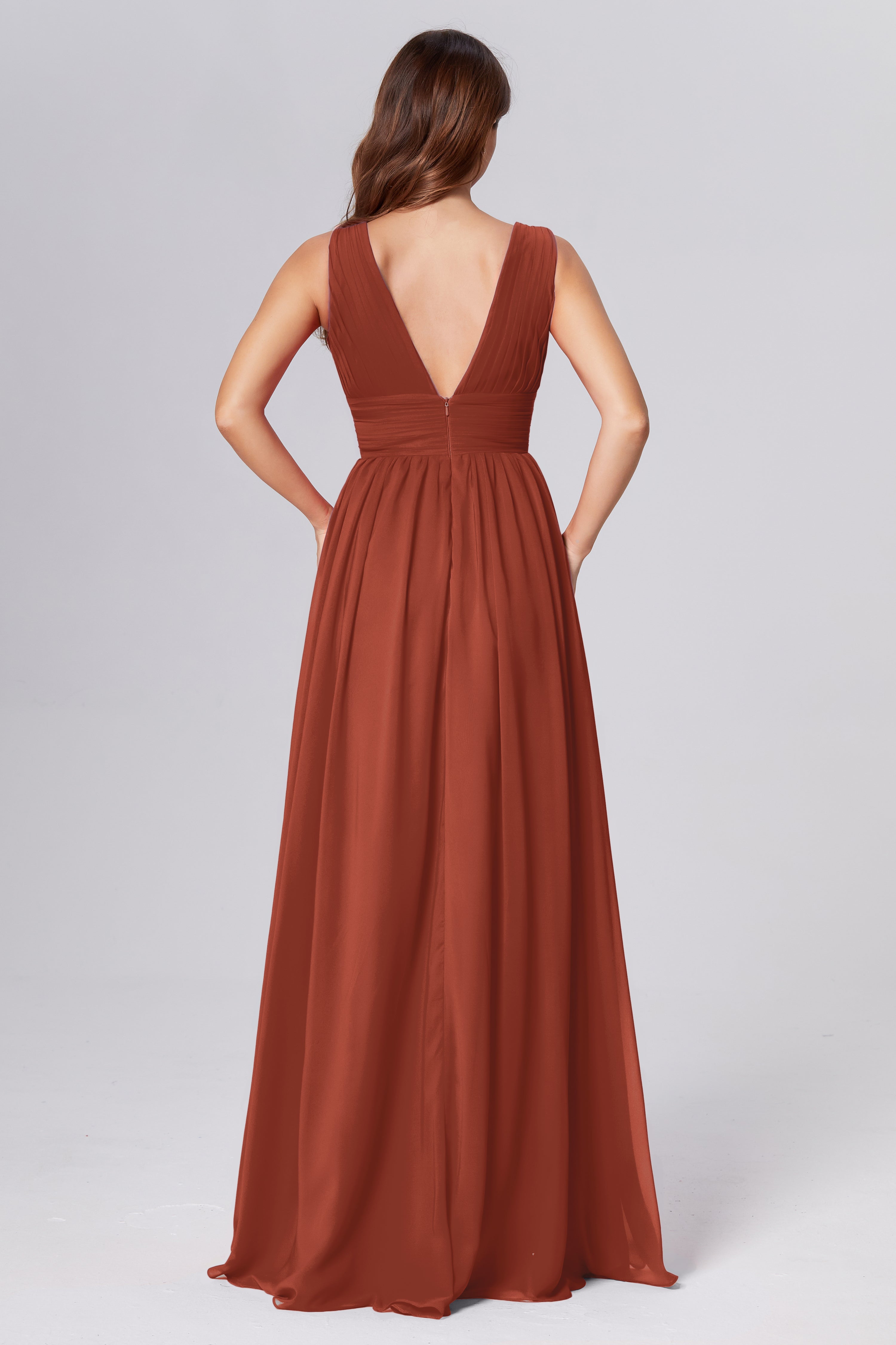 V-neck Backless Chiffon Prom Dresses