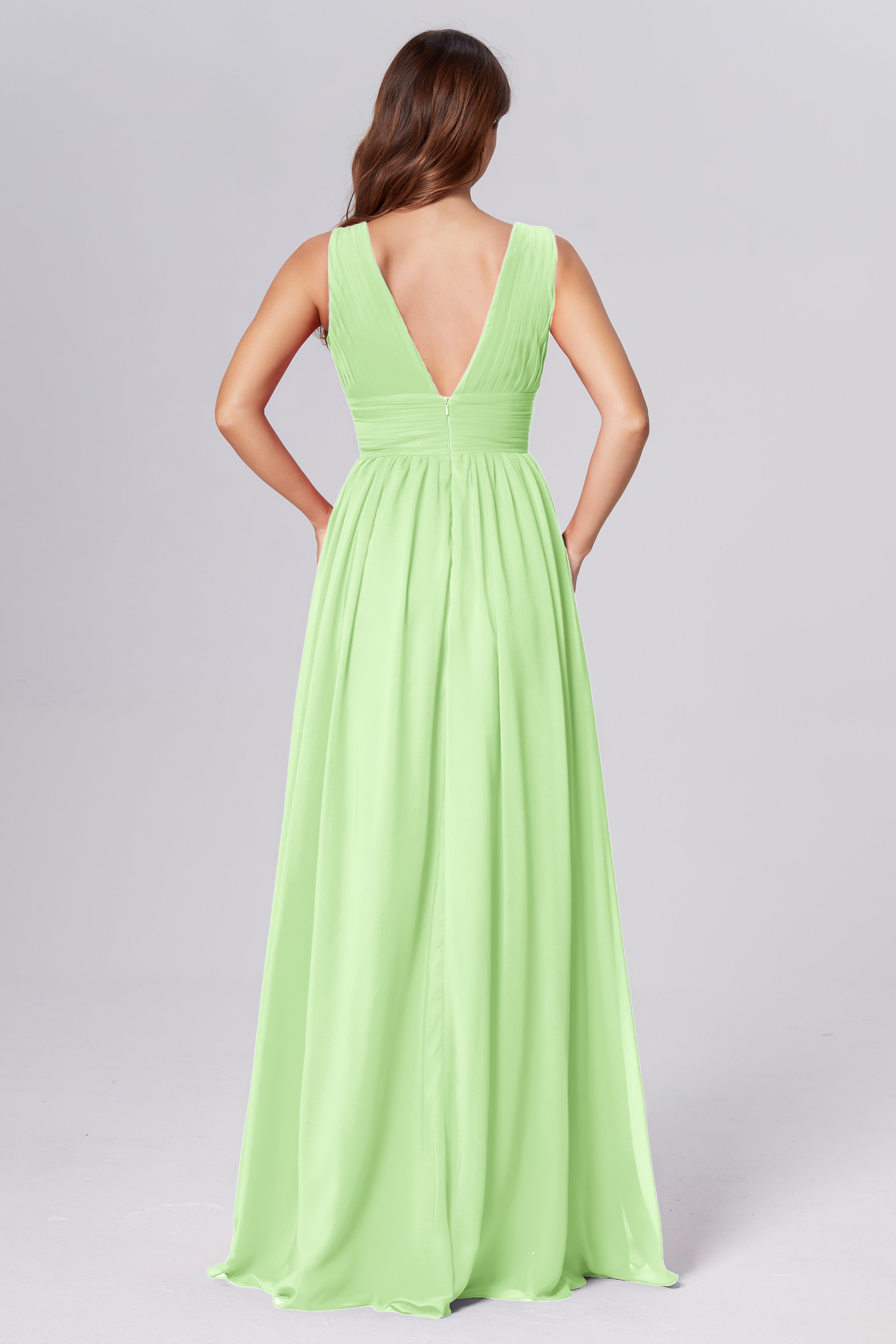 V-neck Backless Chiffon Prom Dresses