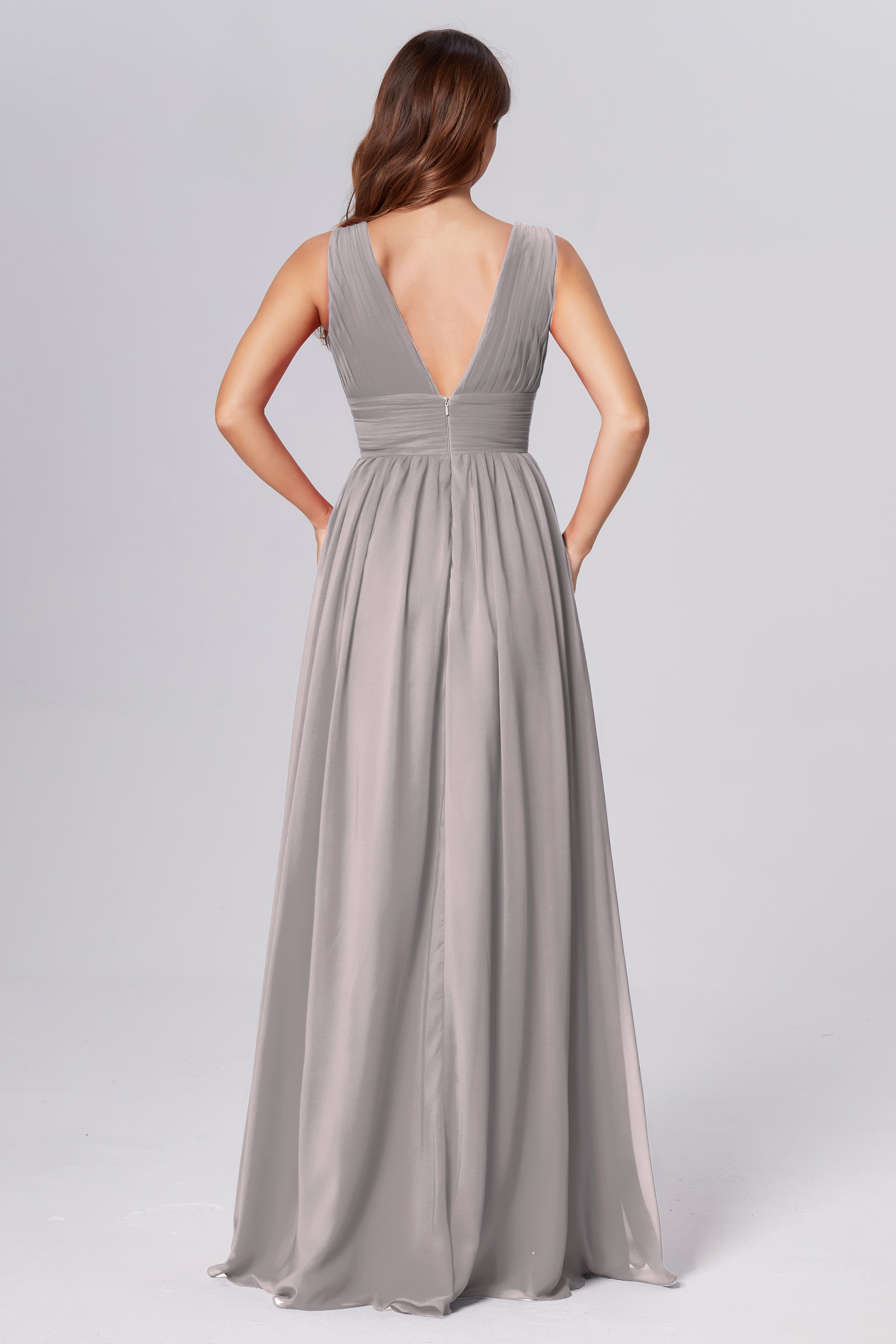 V-neck Backless Chiffon Prom Dresses