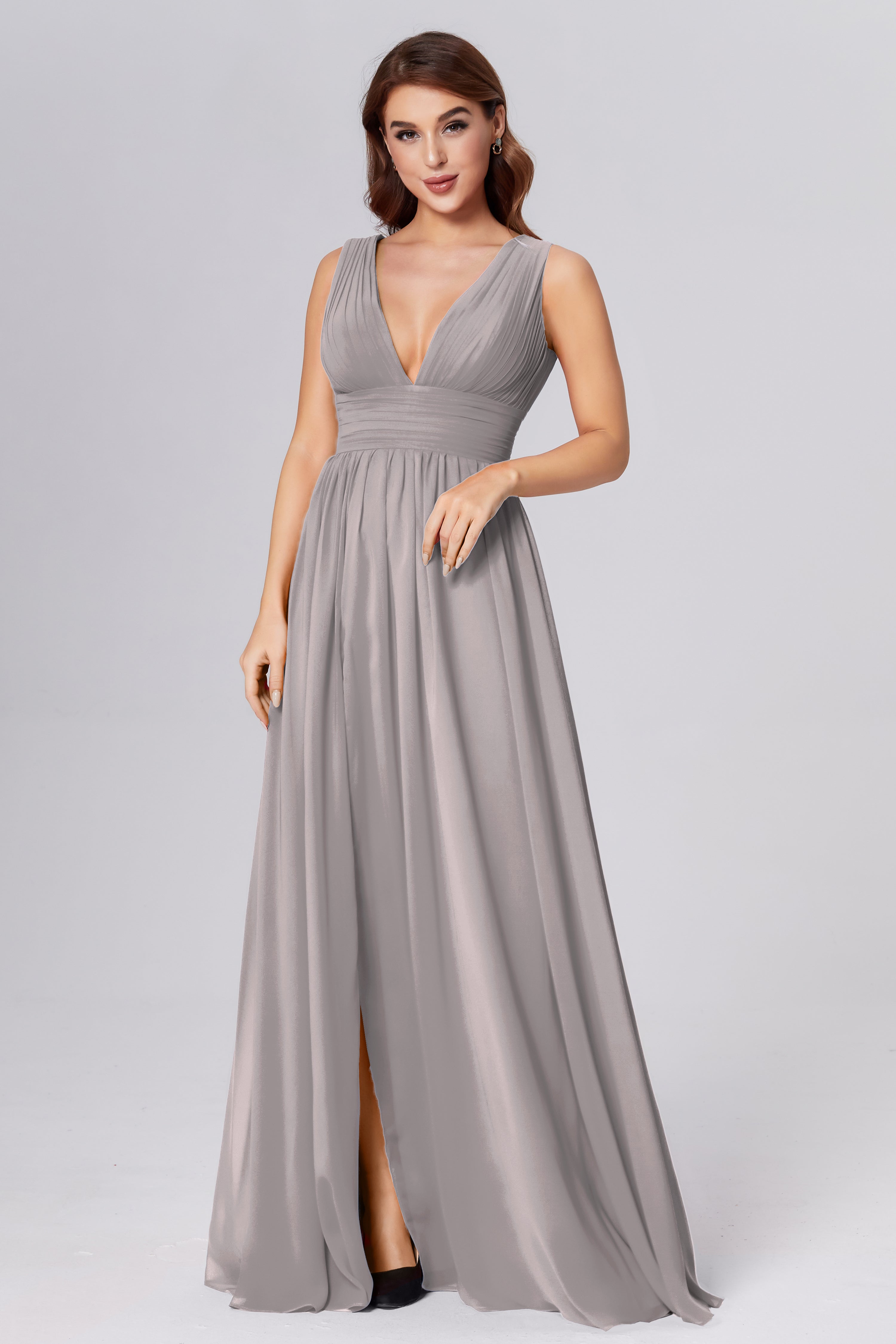 V-neck Backless Chiffon Prom Dresses