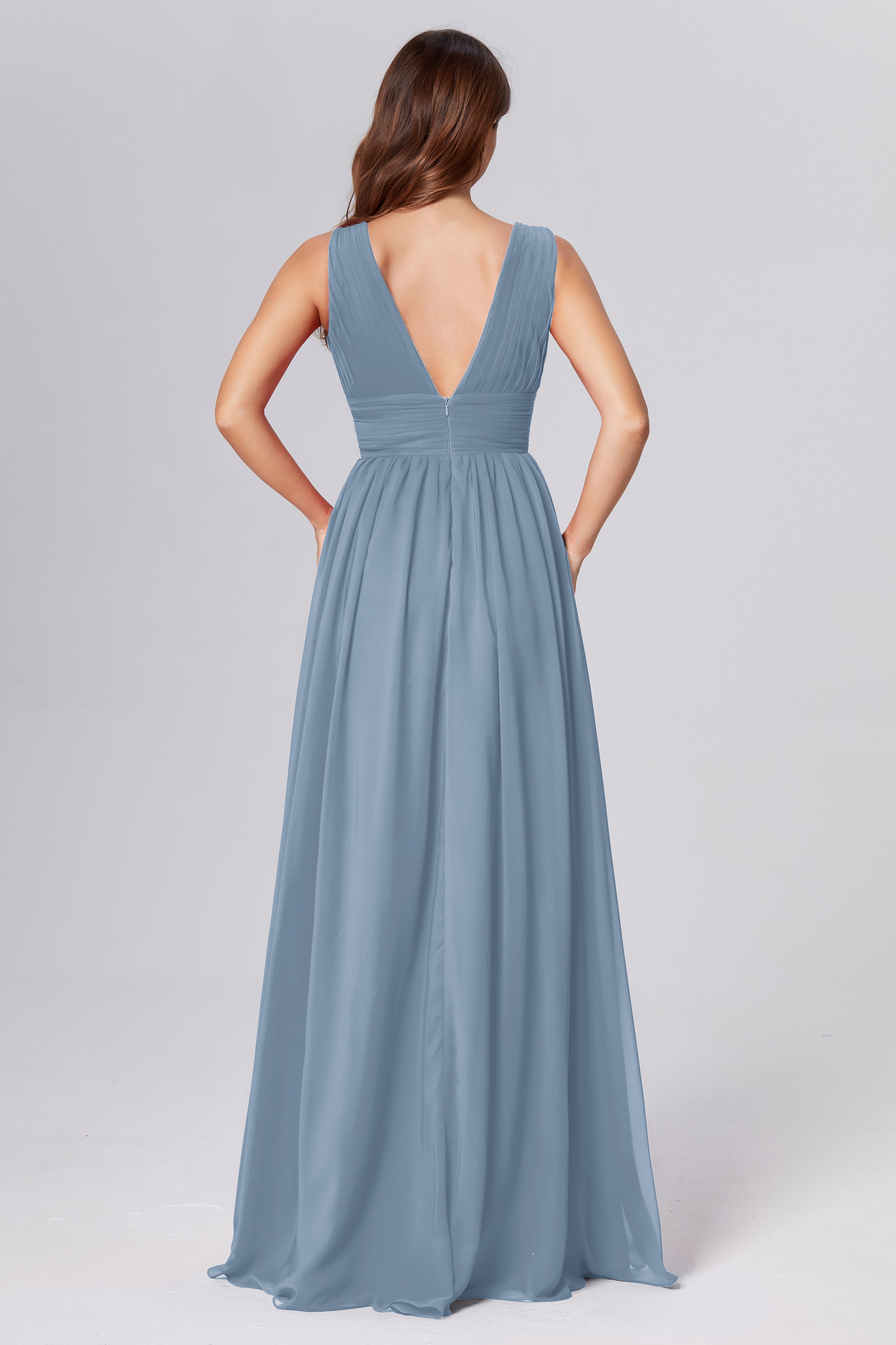 V-neck Backless Chiffon Prom Dresses