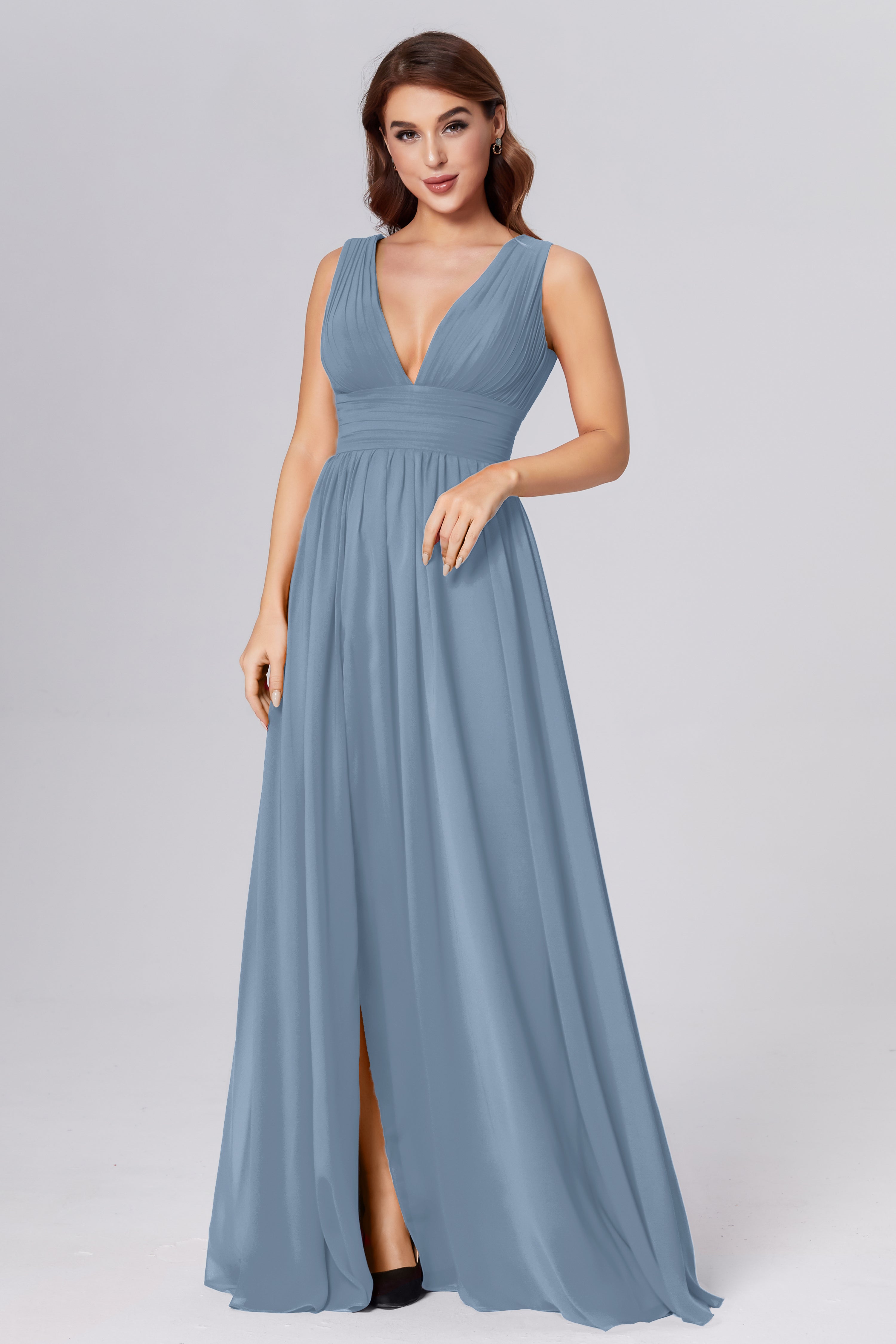 V-neck Backless Chiffon Prom Dresses