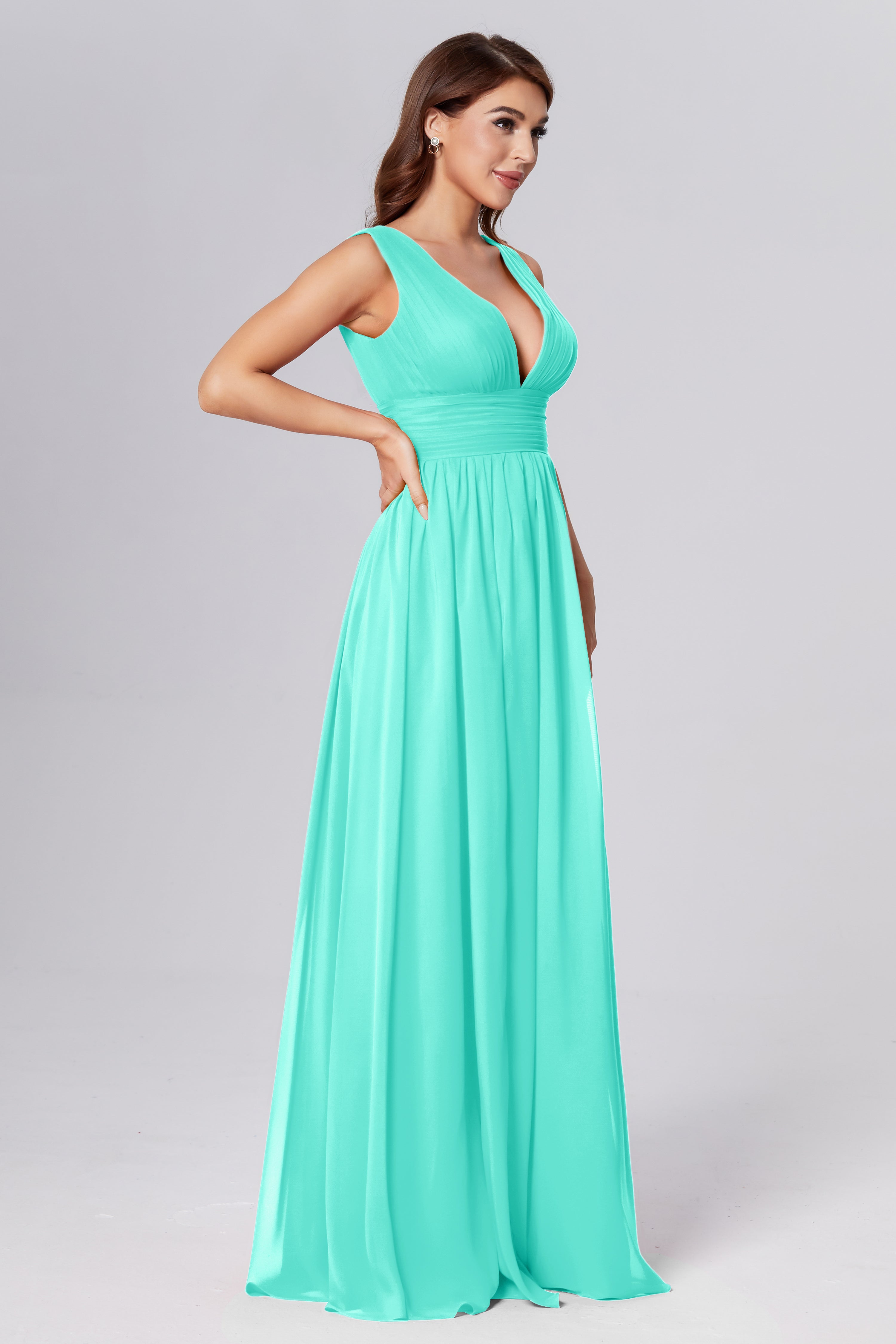 V-neck Backless Chiffon Prom Dresses