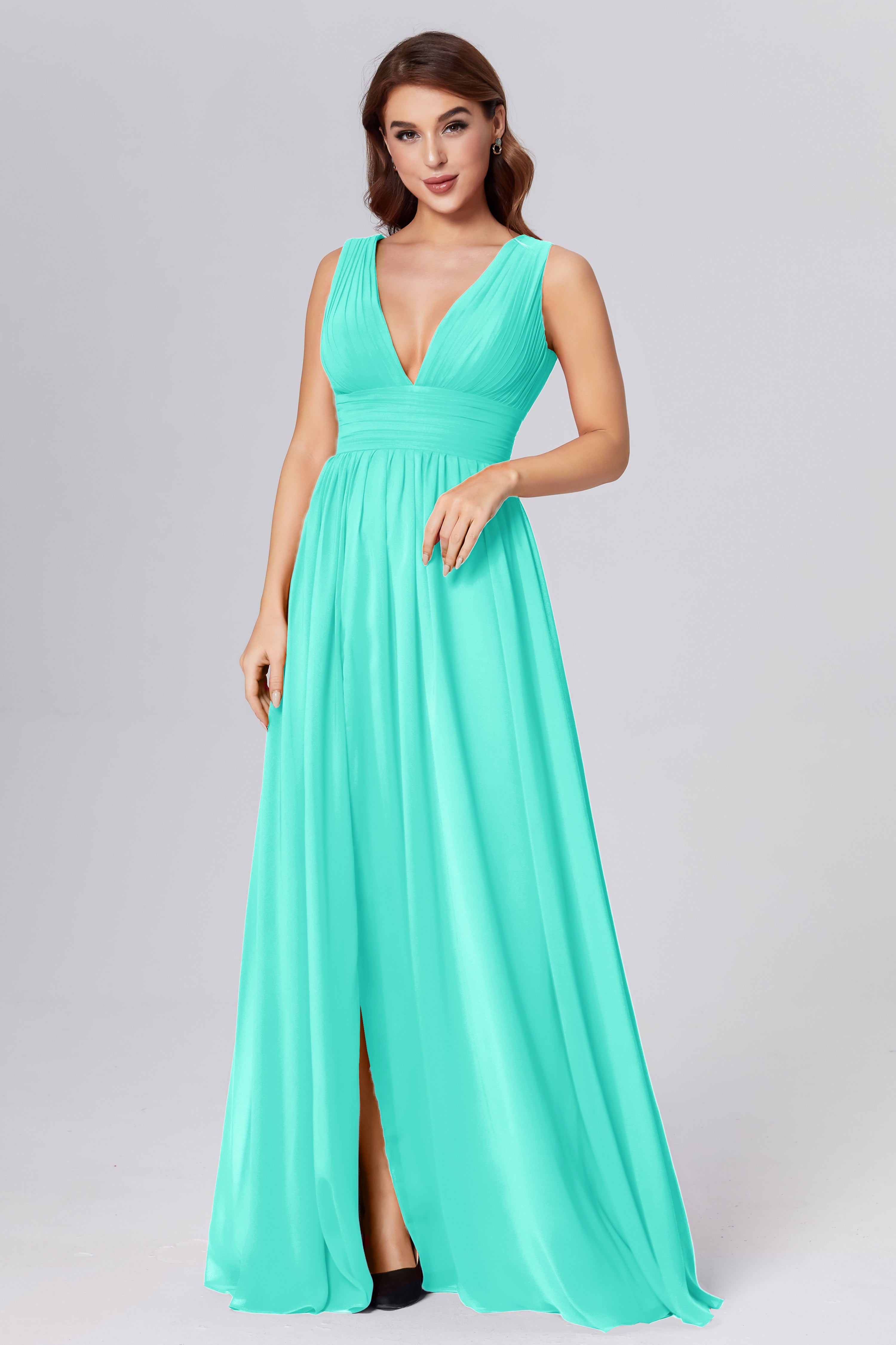 V-neck Backless Chiffon Prom Dresses