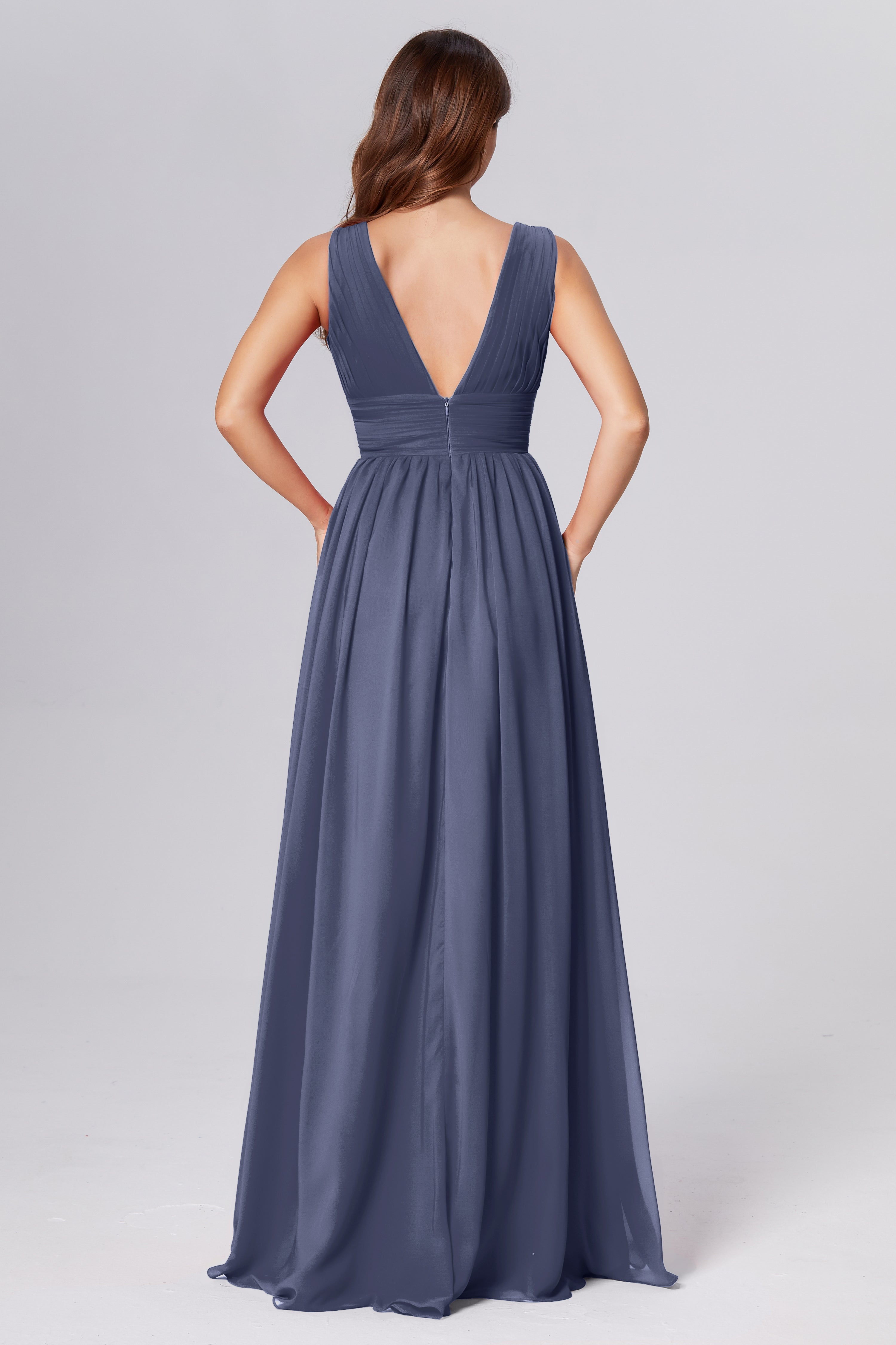 V-neck Backless Chiffon Prom Dresses