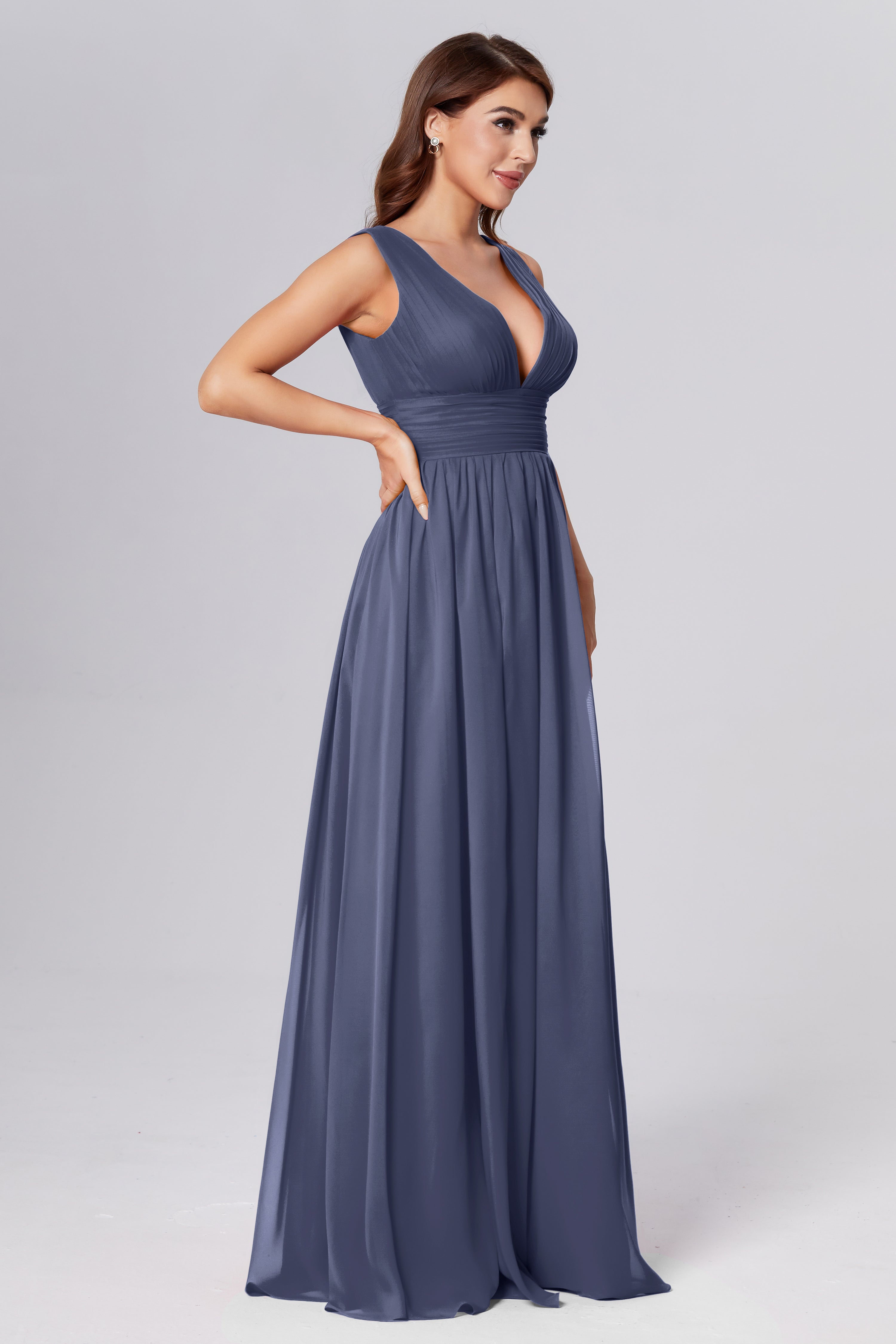 V-neck Backless Chiffon Prom Dresses