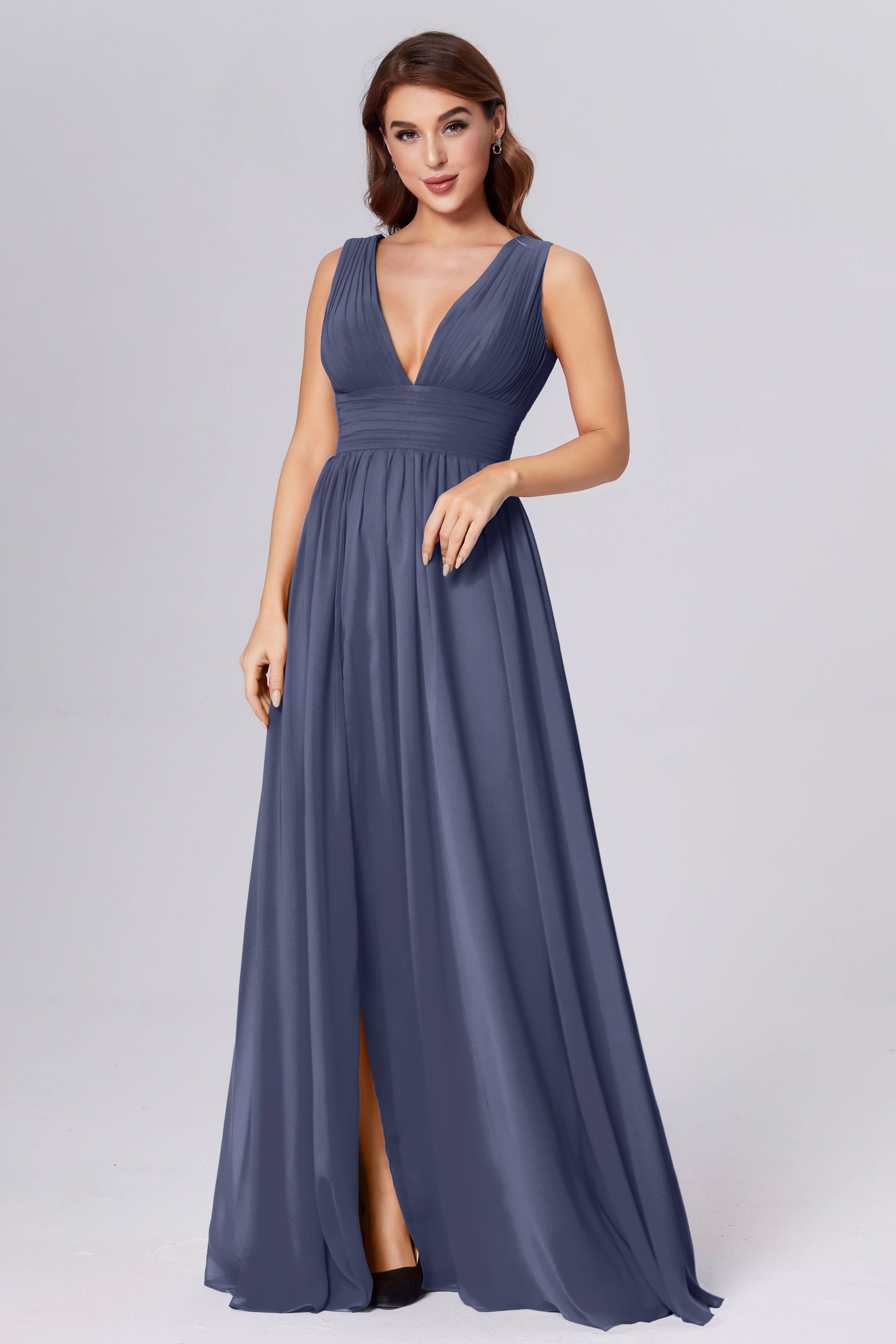 V-neck Backless Chiffon Prom Dresses