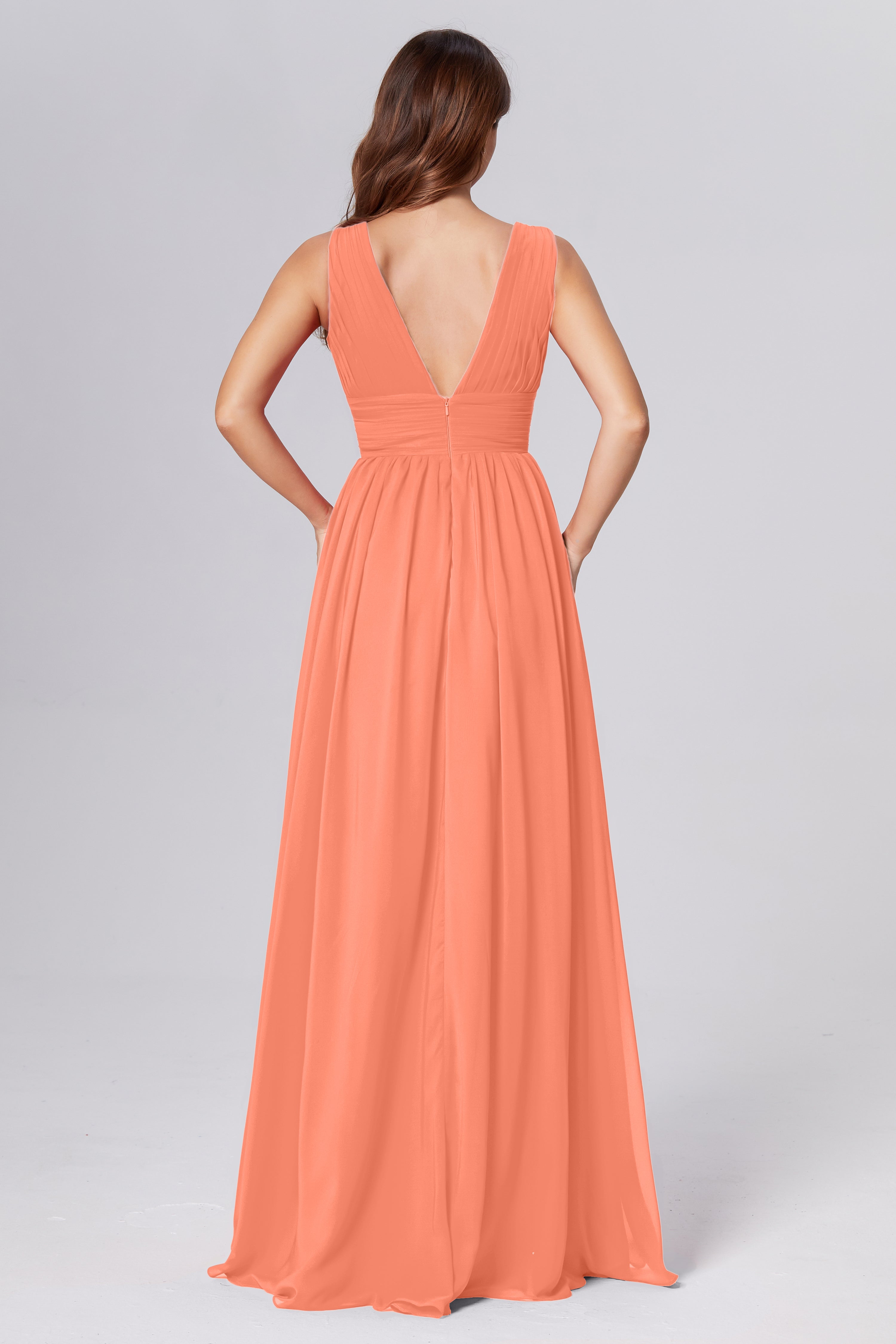 V-neck Backless Chiffon Prom Dresses