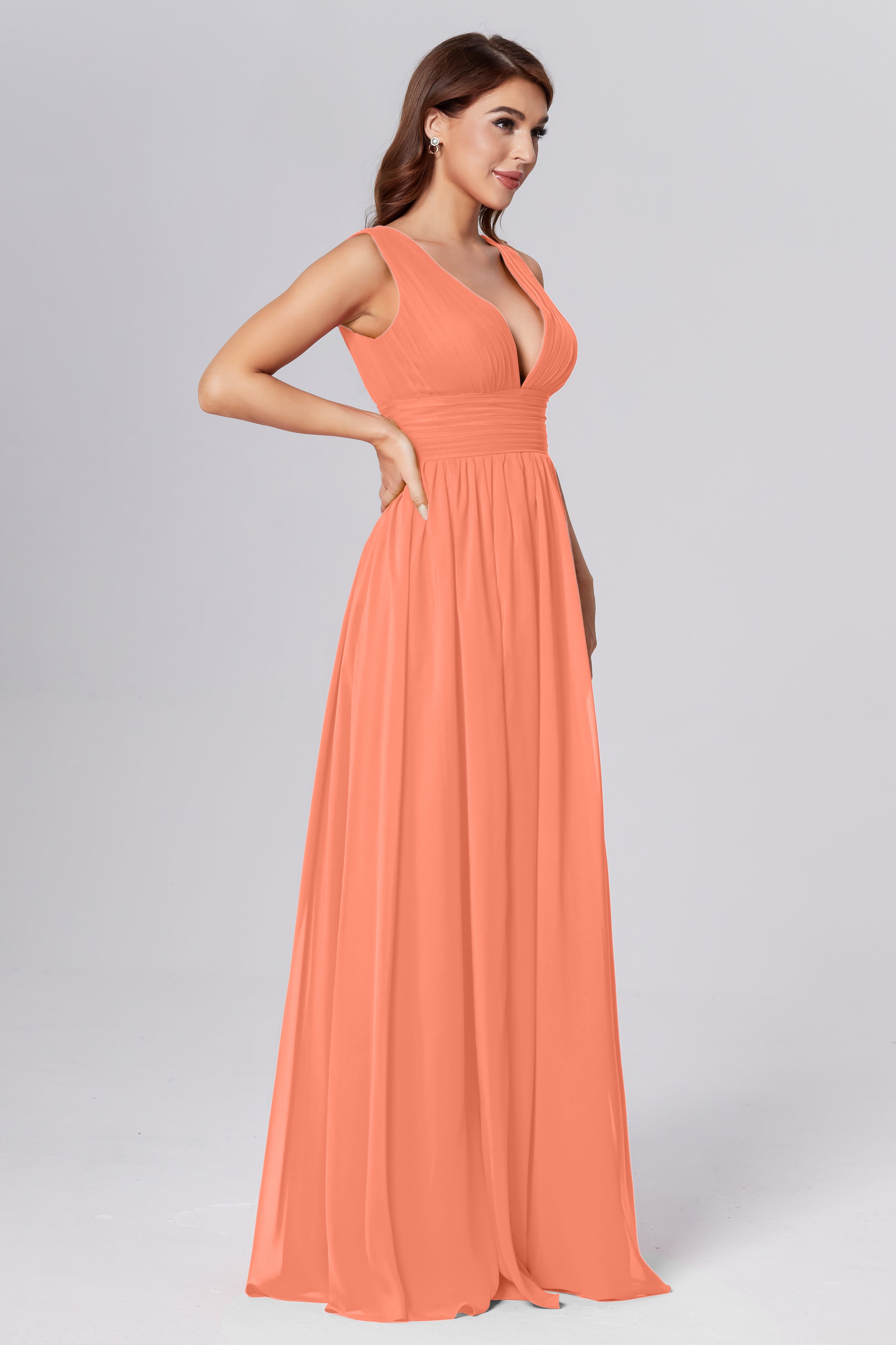 V-neck Backless Chiffon Prom Dresses