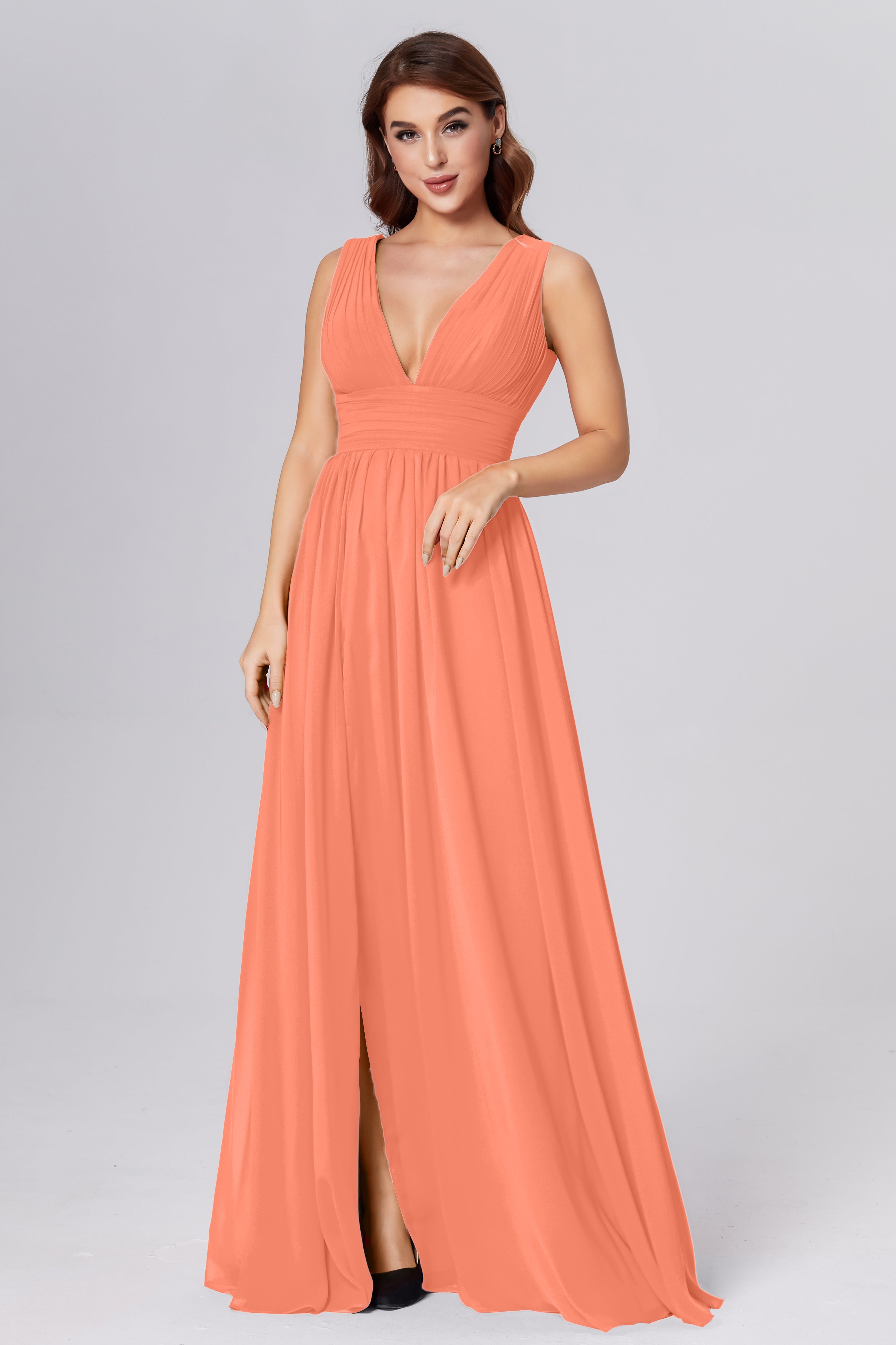 V-neck Backless Chiffon Prom Dresses