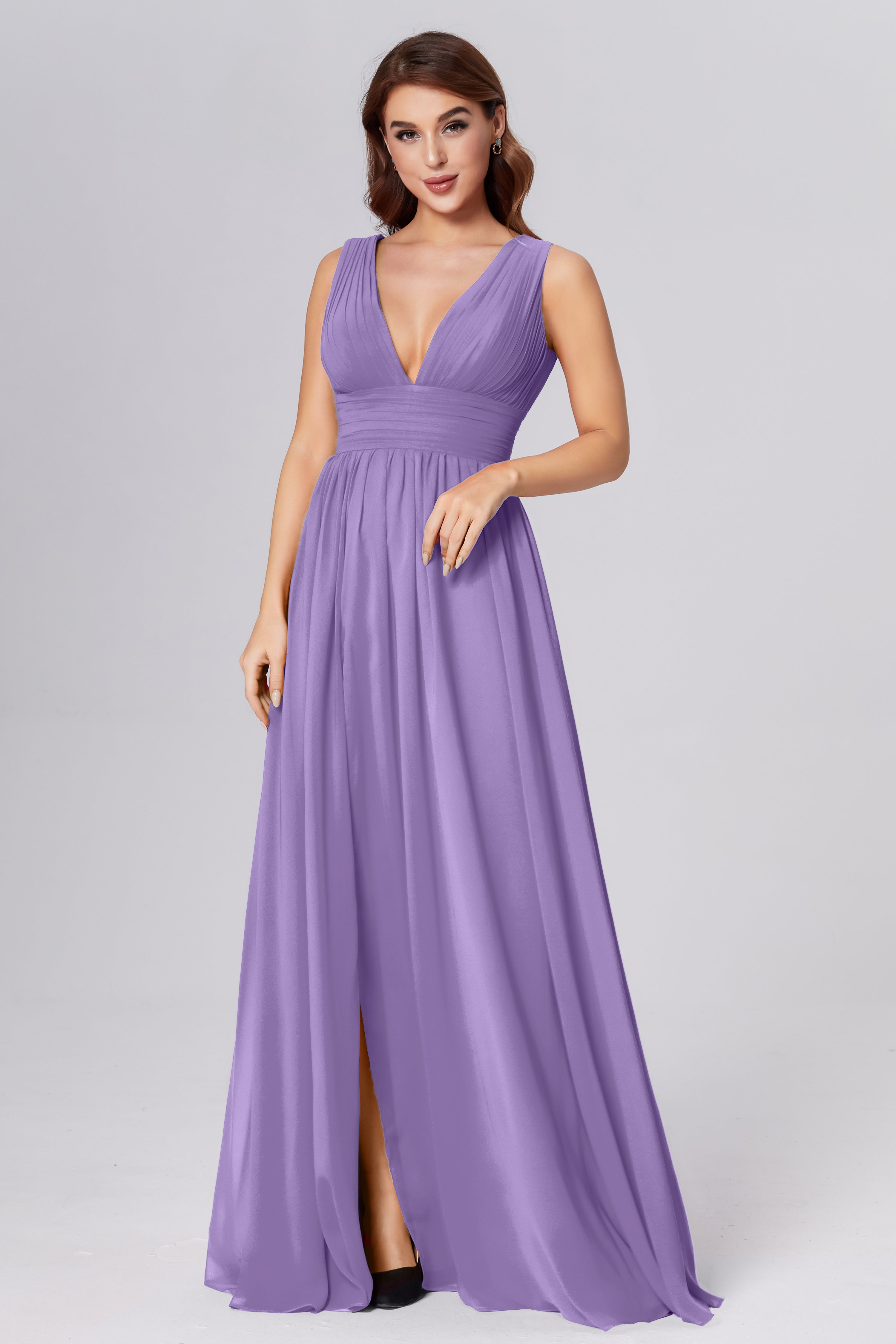 V-neck Backless Chiffon Prom Dresses