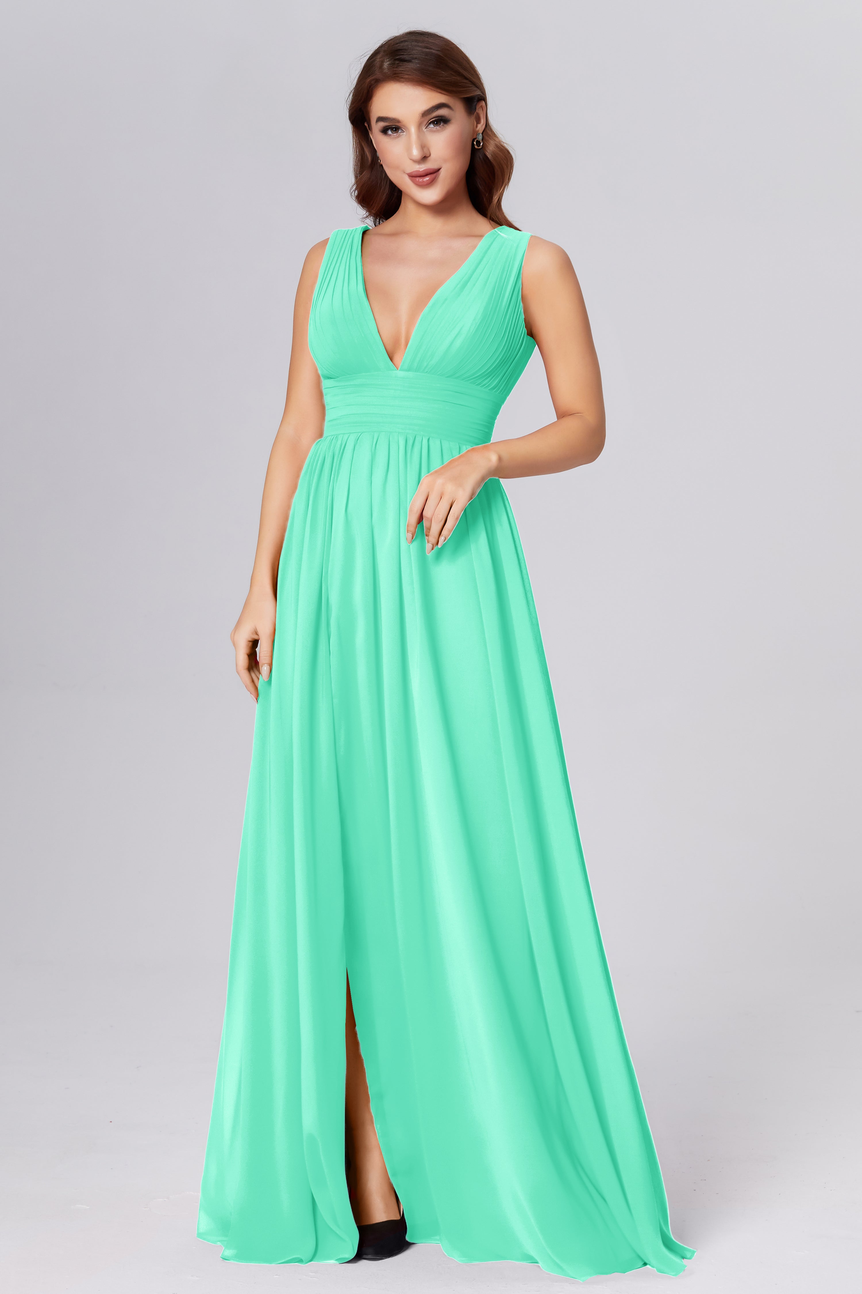 V-neck Backless Chiffon Prom Dresses