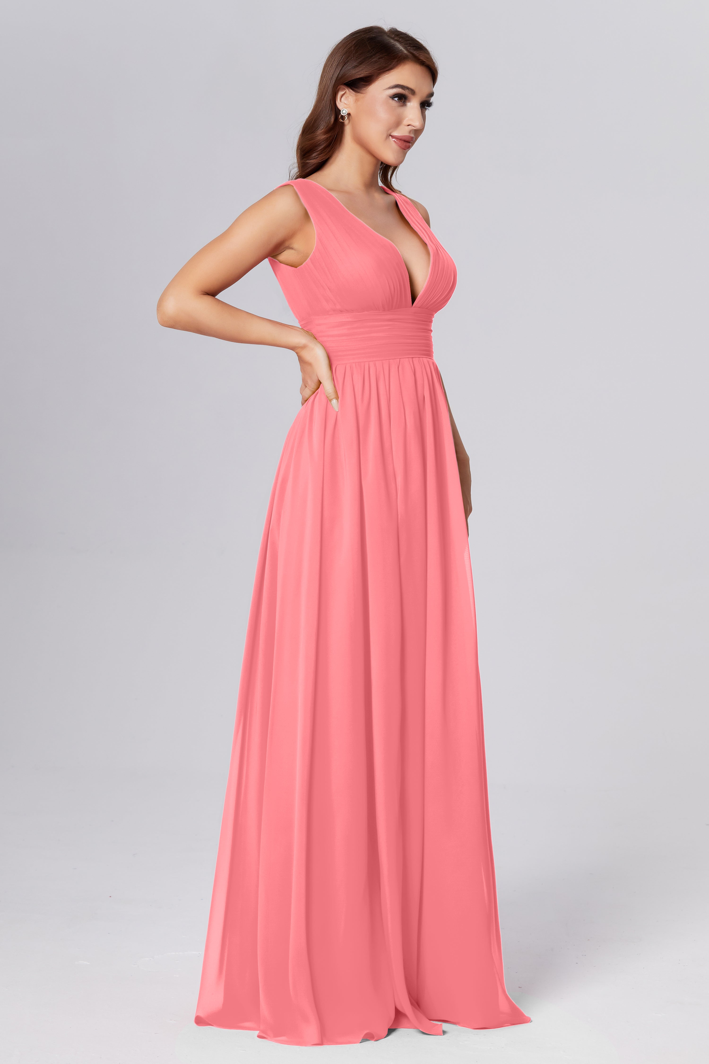 V-neck Backless Chiffon Prom Dresses