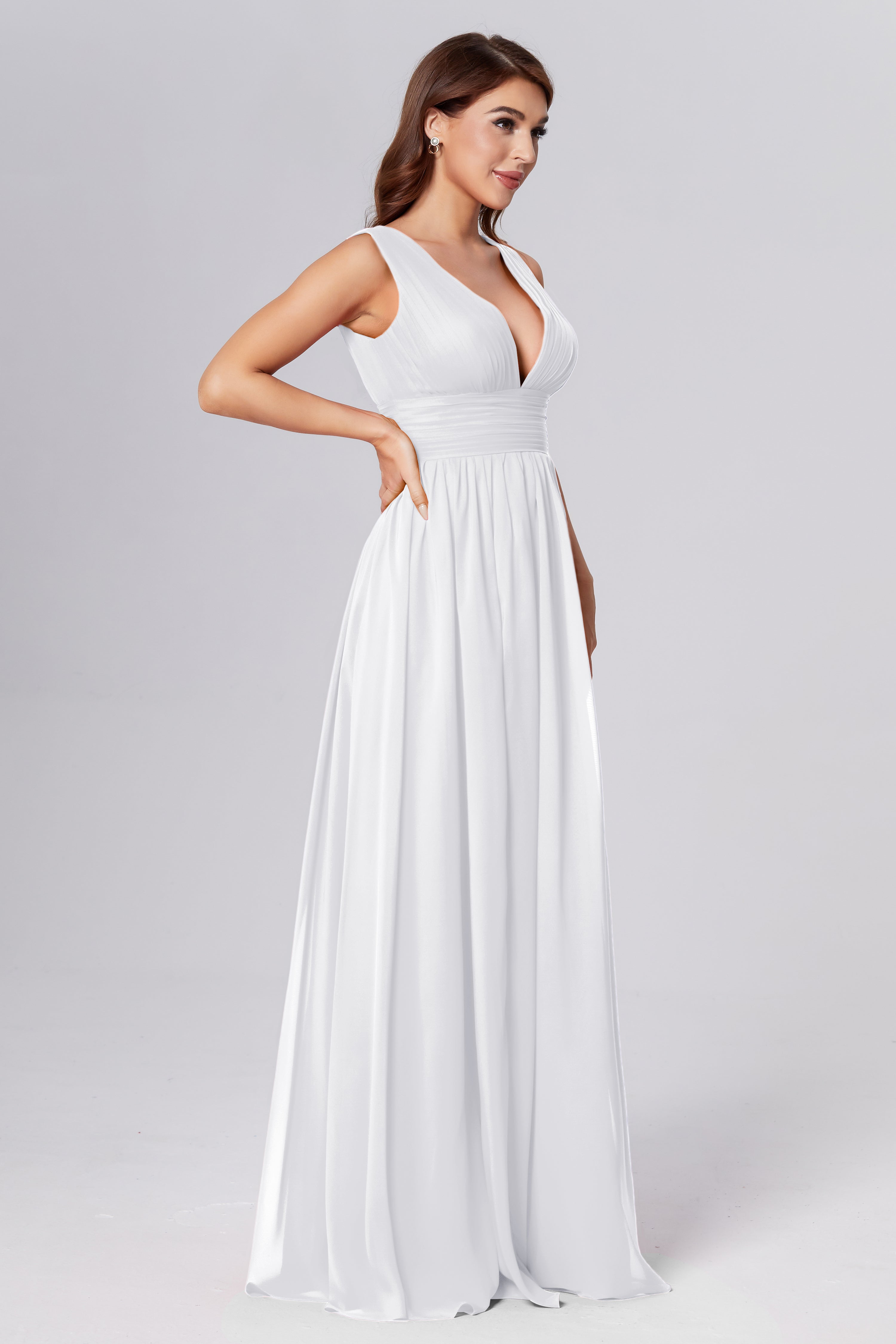 V-neck Backless Chiffon Prom Dresses