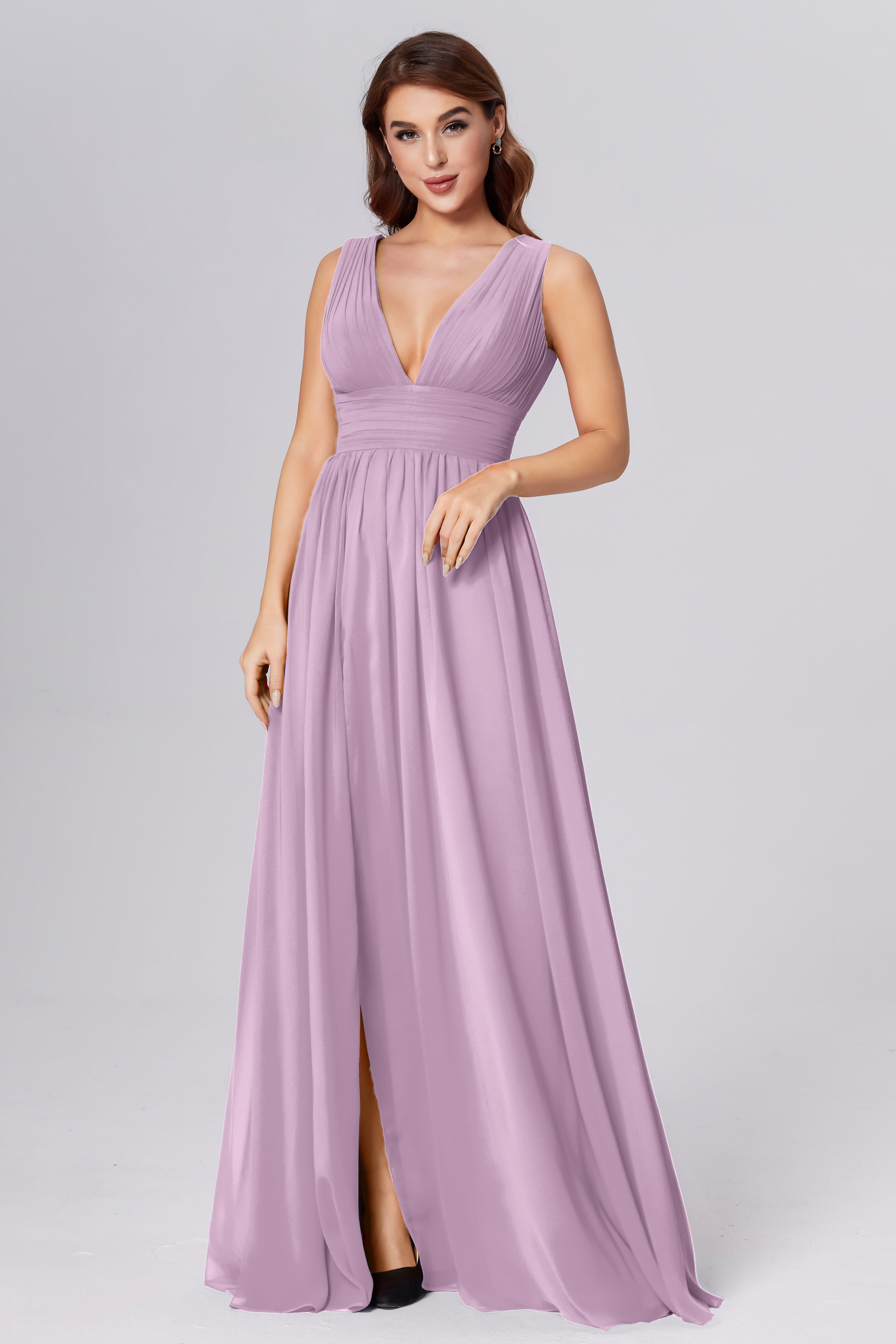 V-neck Backless Chiffon Prom Dresses