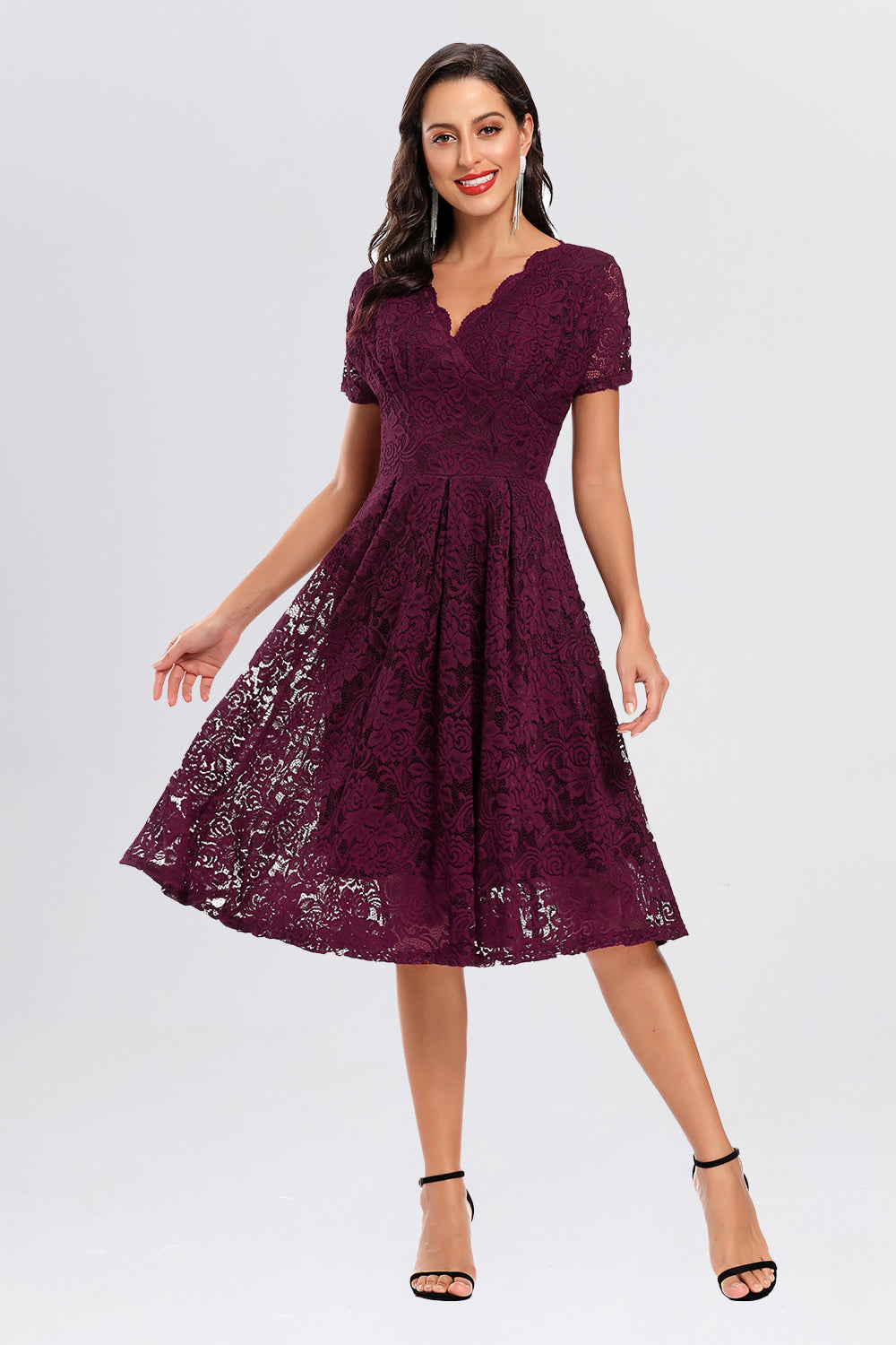 V-neck Lace Short Vintage Prom Dresses