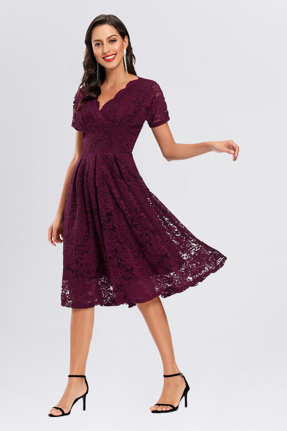 V-neck Lace Short Vintage Prom Dresses