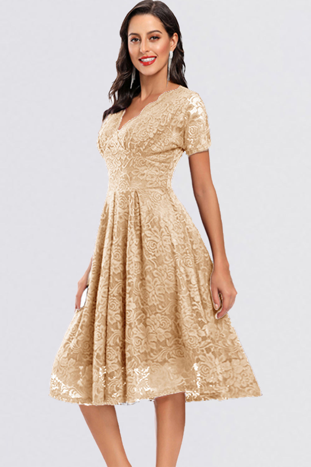 V-neck Lace Short Vintage Prom Dresses