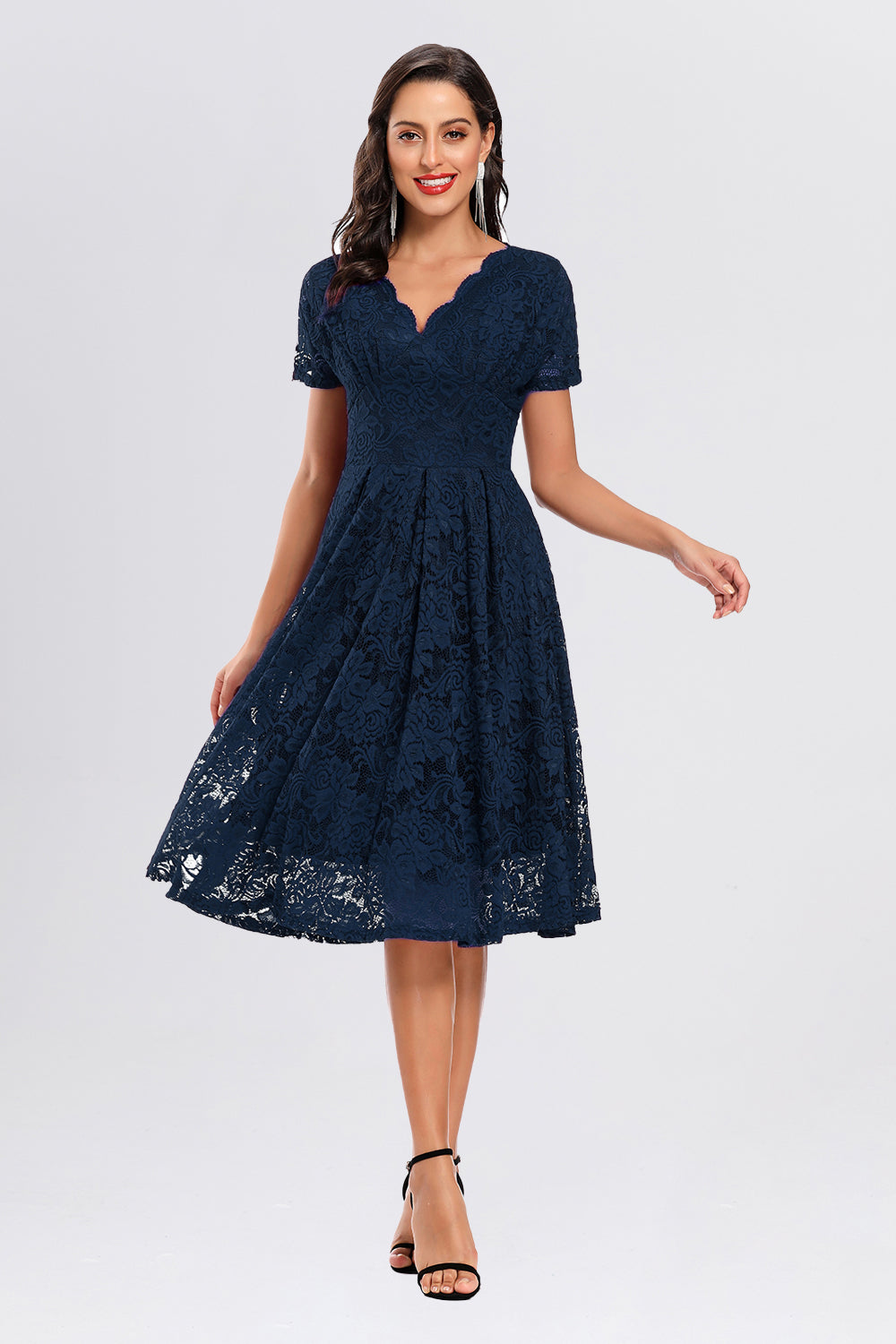 V-neck Lace Short Vintage Prom Dresses