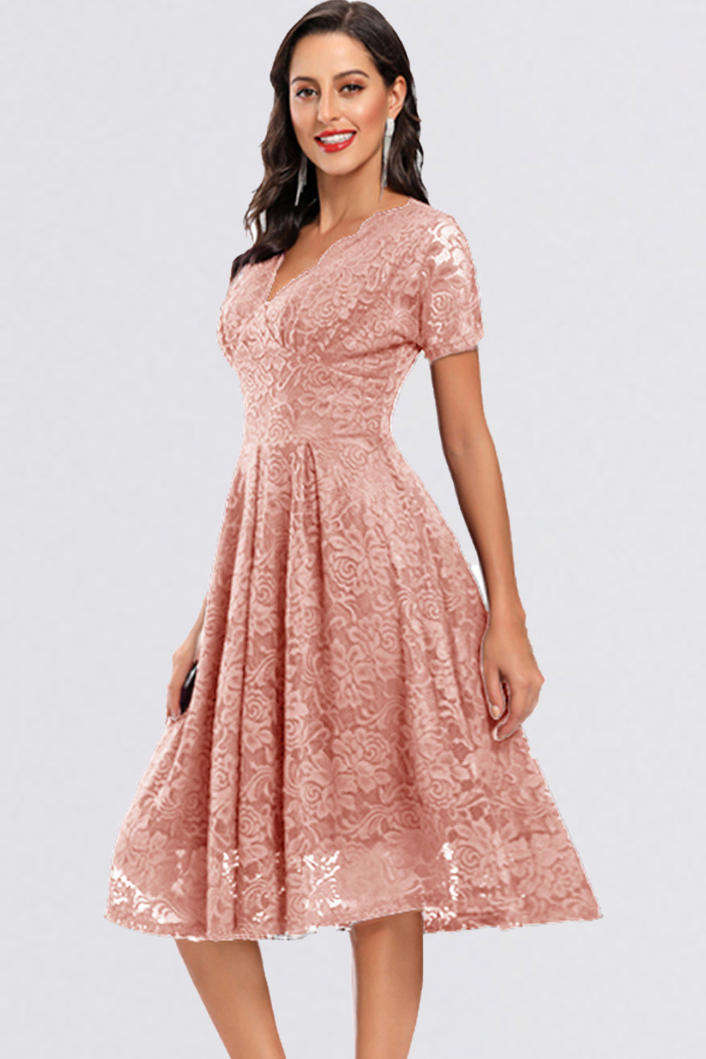 V-neck Lace Short Vintage Prom Dresses