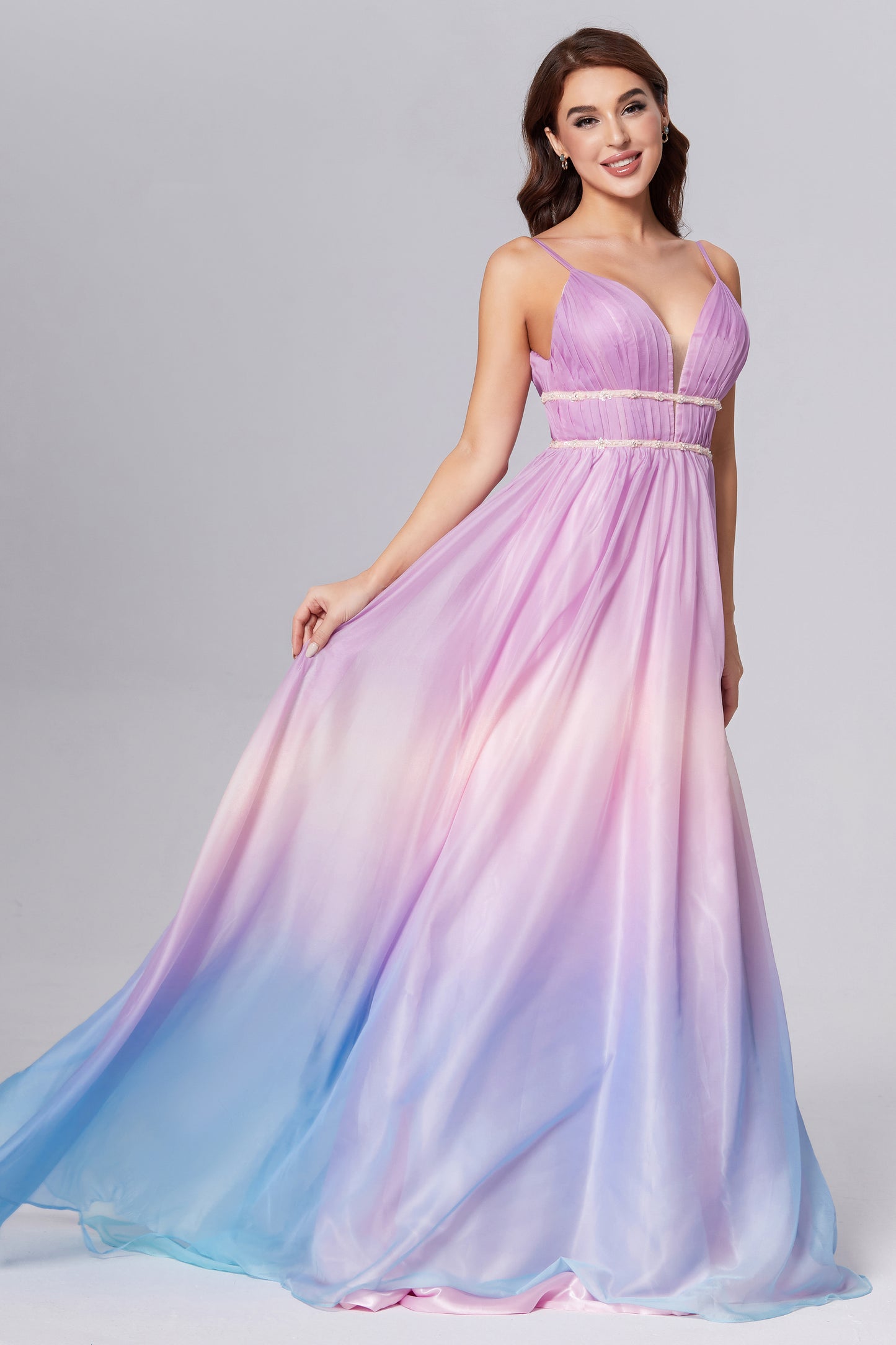 V-neck Sequins Ombre Prom Dresses