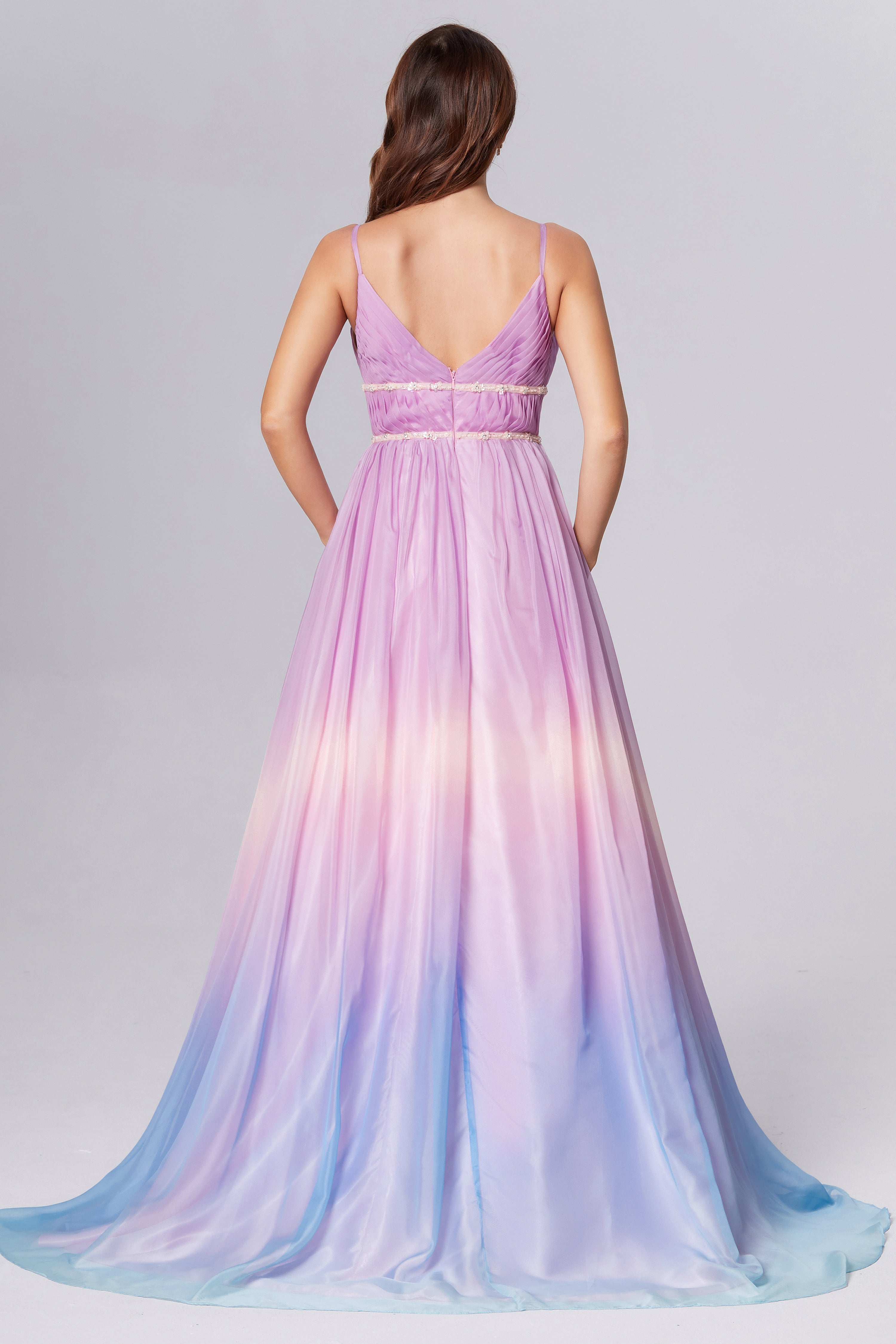 V-neck Sequins Ombre Prom Dresses