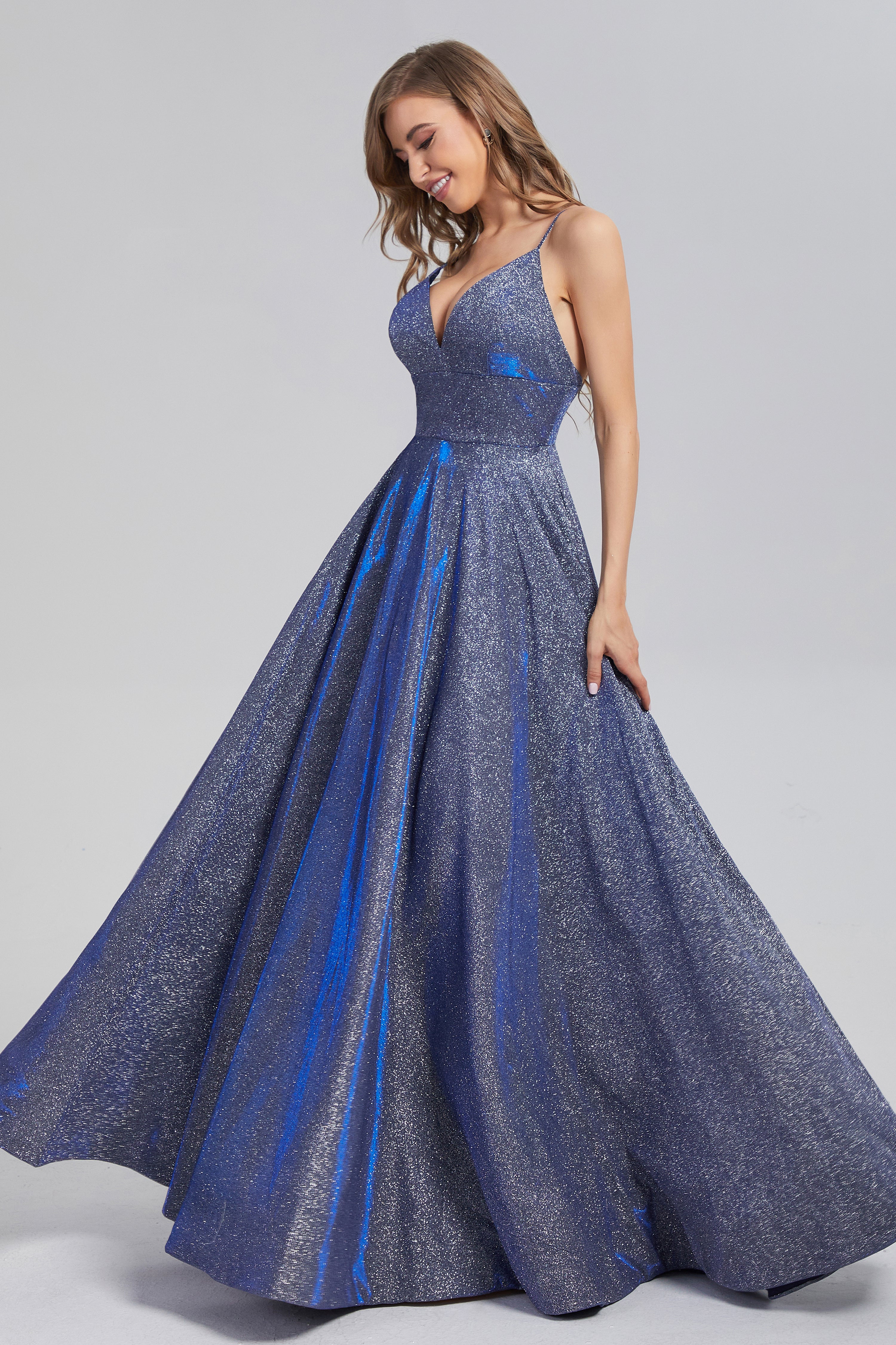 V-neck Sequins Prom Dresses with Pocket