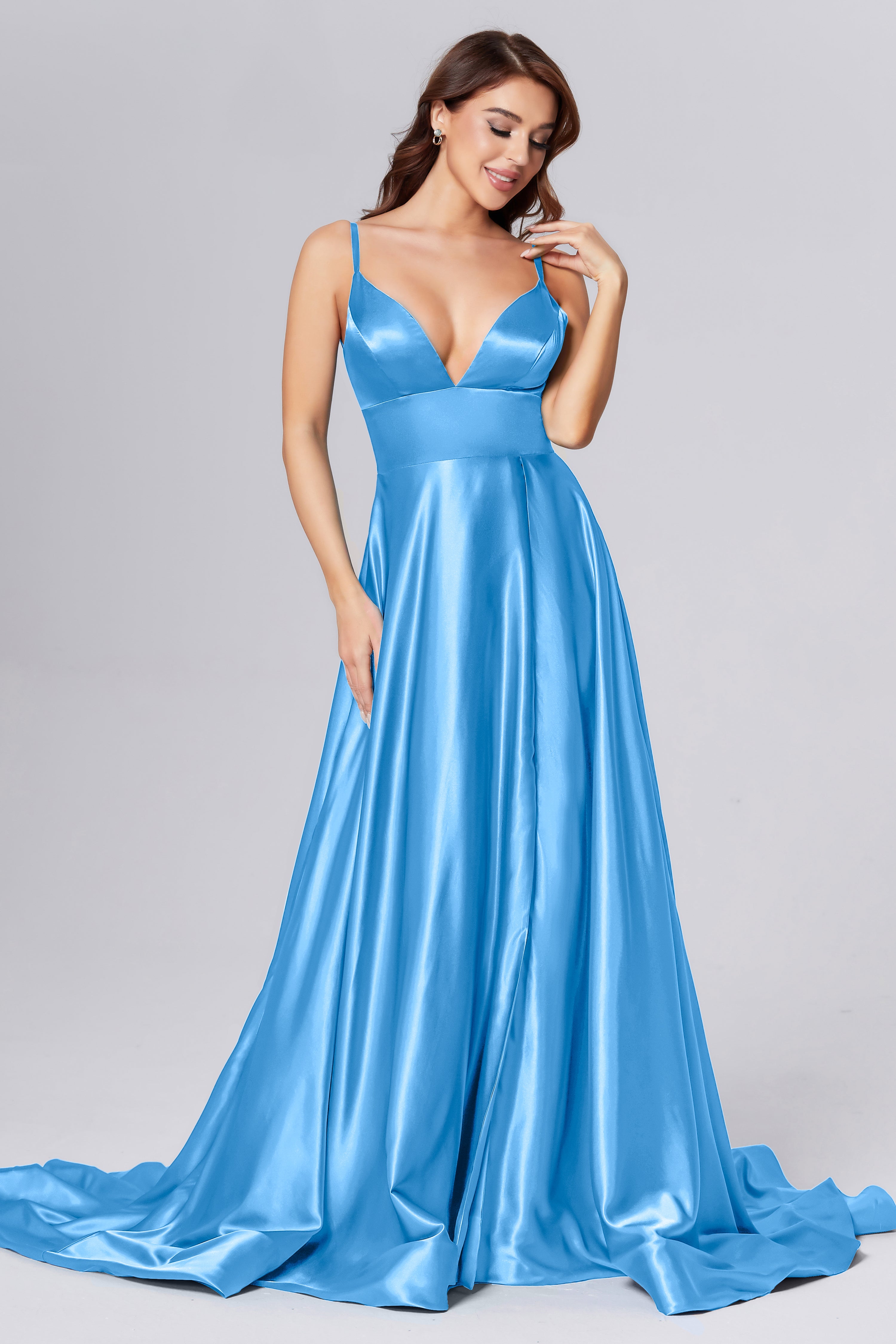 V-neck Split Prom Dresses with Trailing