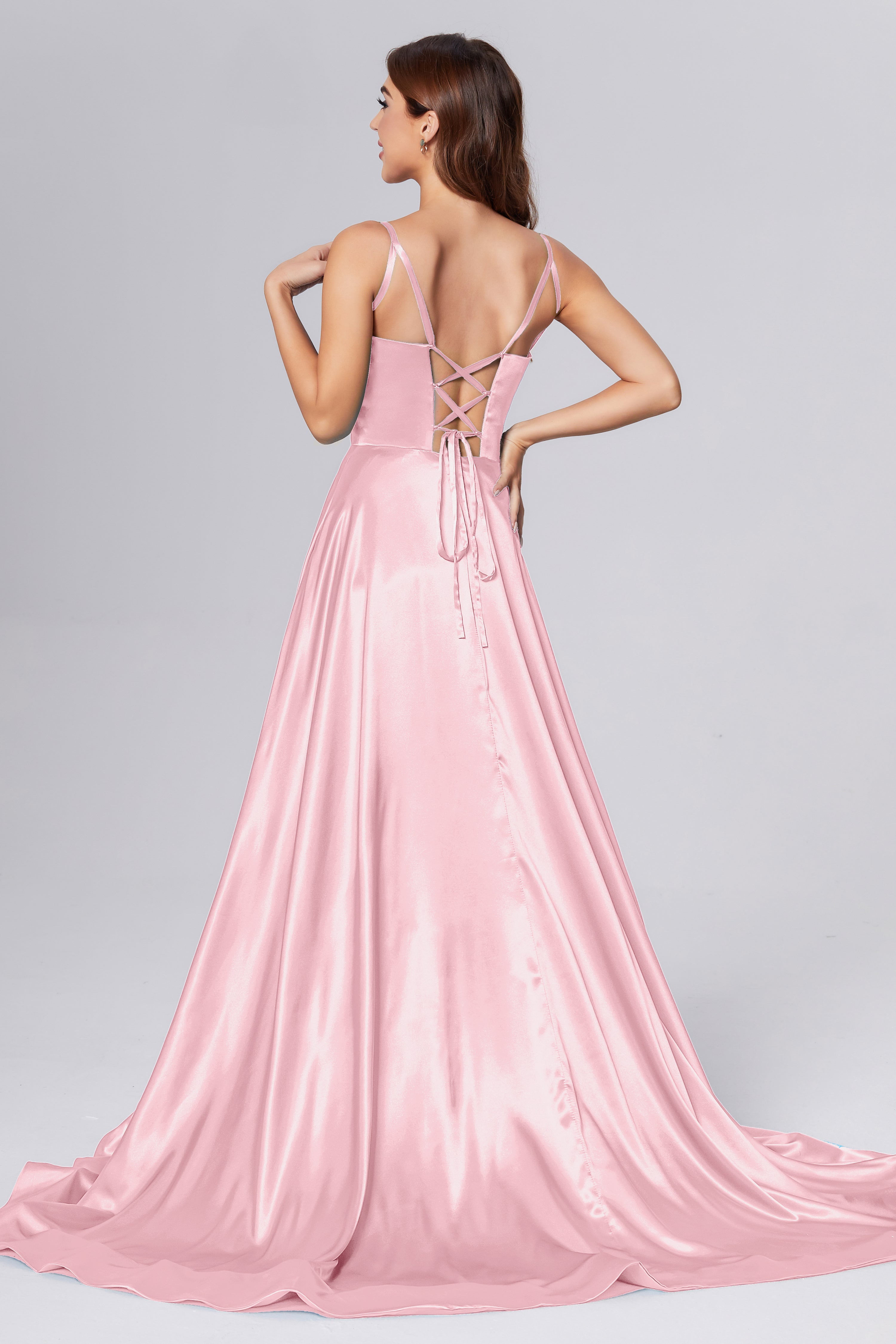 V-neck Split Prom Dresses with Trailing