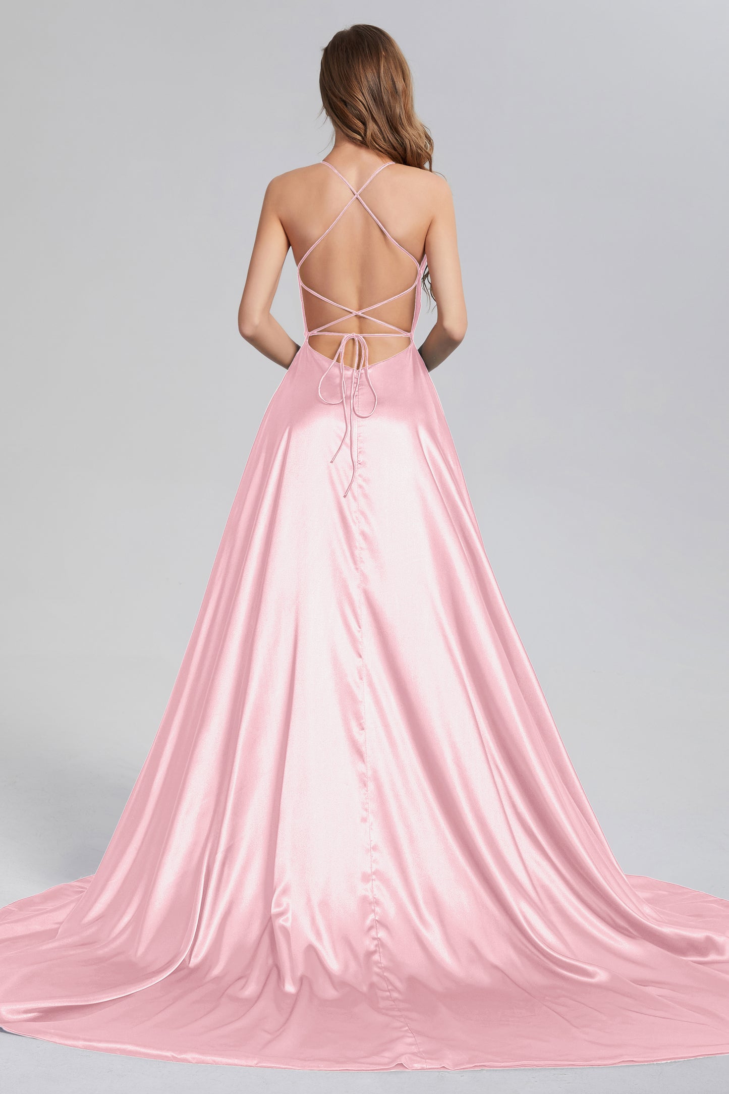 V-neck Split Prom Dresses with Trailing
